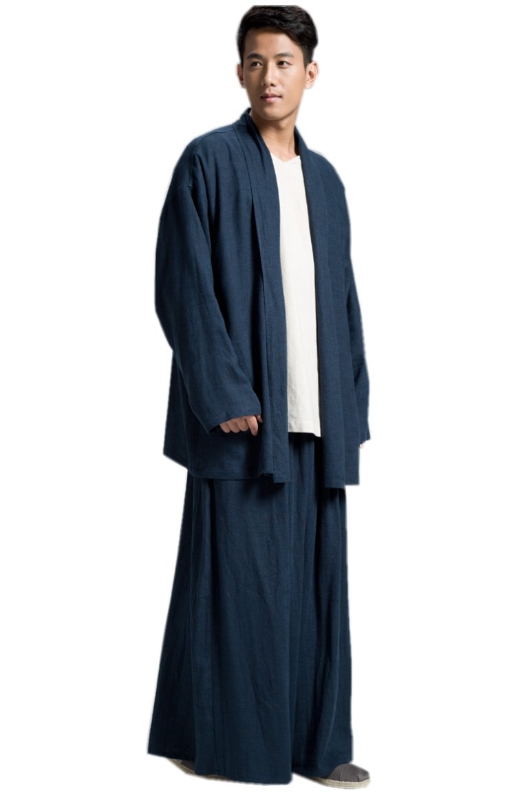 **Men's Vintage Casual Outfit Set - Plus Size Loose Blouse & Wide Leg Pants for Everyday Wear, Street Style & Retro Fashion**