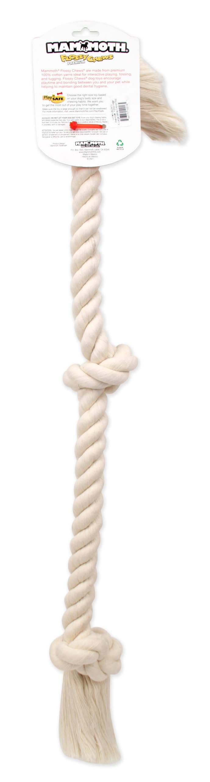 100% Natural Cotton Rope Dog Chew Toy - Mammoth Flossy Chews Premium White Knot Rope for Large & XL Dogs (36