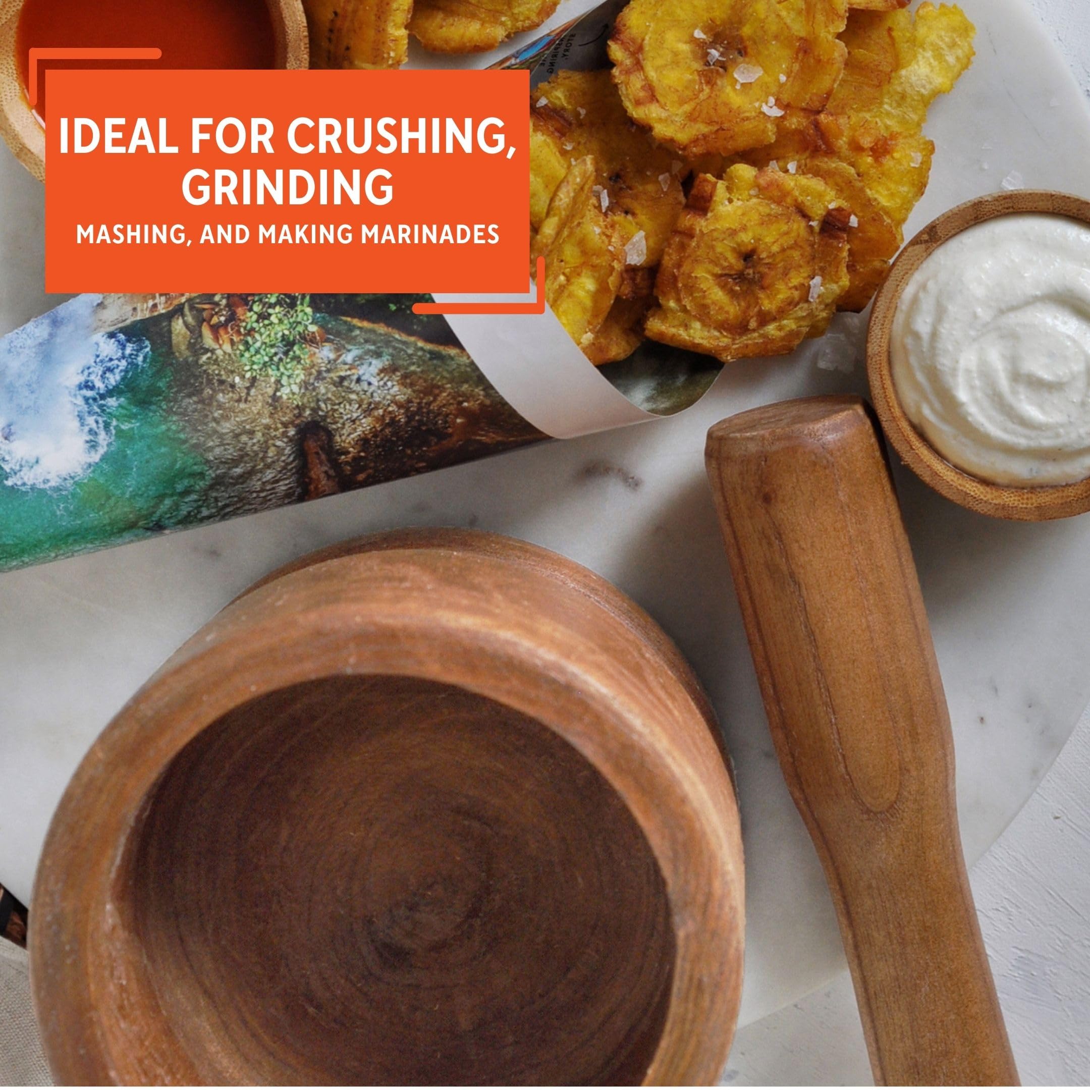 IMUSA USA Small Wood Mortar and Pestle Set for Grinding Spices, Herbs & Pesto - Perfect for Kitchen, Cooking & DIY Herbal Remedies
