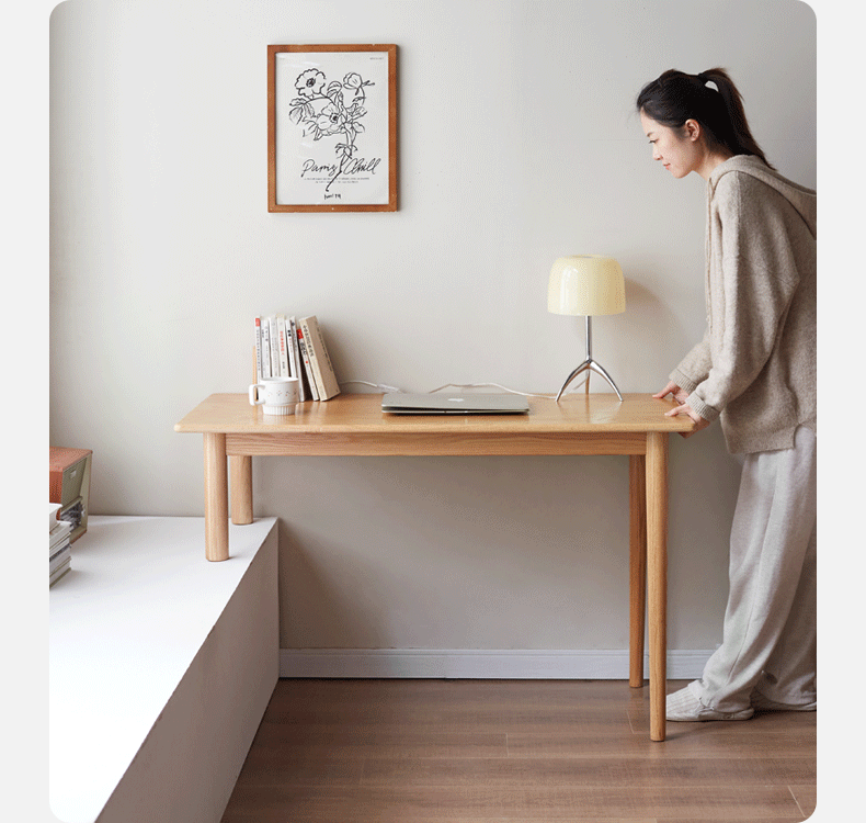 Premium Oak Solid Wood Office Desk - Bay Window Writing Desk for Home & Workspace - Perfect for Study, Work, and Home Office Use