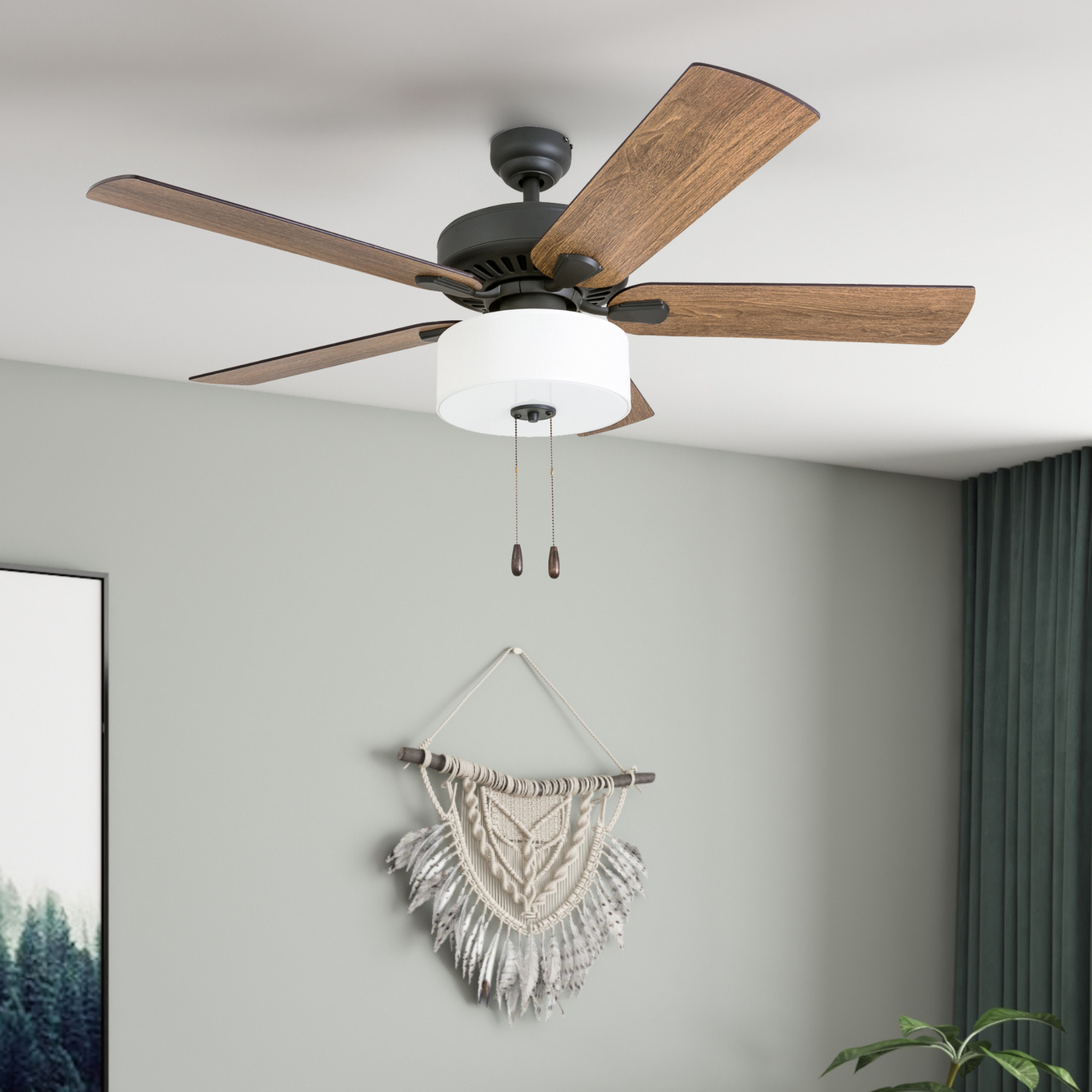 52 Inch Bronze Canoe Ridge Ceiling Fan with Pull Chain - Perfect for Living Rooms, Bedrooms, and Outdoor Patios