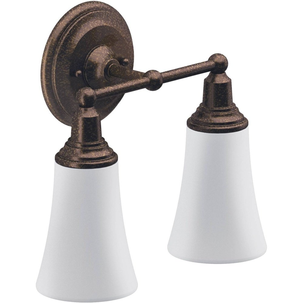 Moen YB8262ORB Rothbury 2-Light Oil Rubbed Bronze Bathroom Vanity Light Fixture with Frosted Glass - Dual Mount for Bathroom, Powder Room & Dressing Area