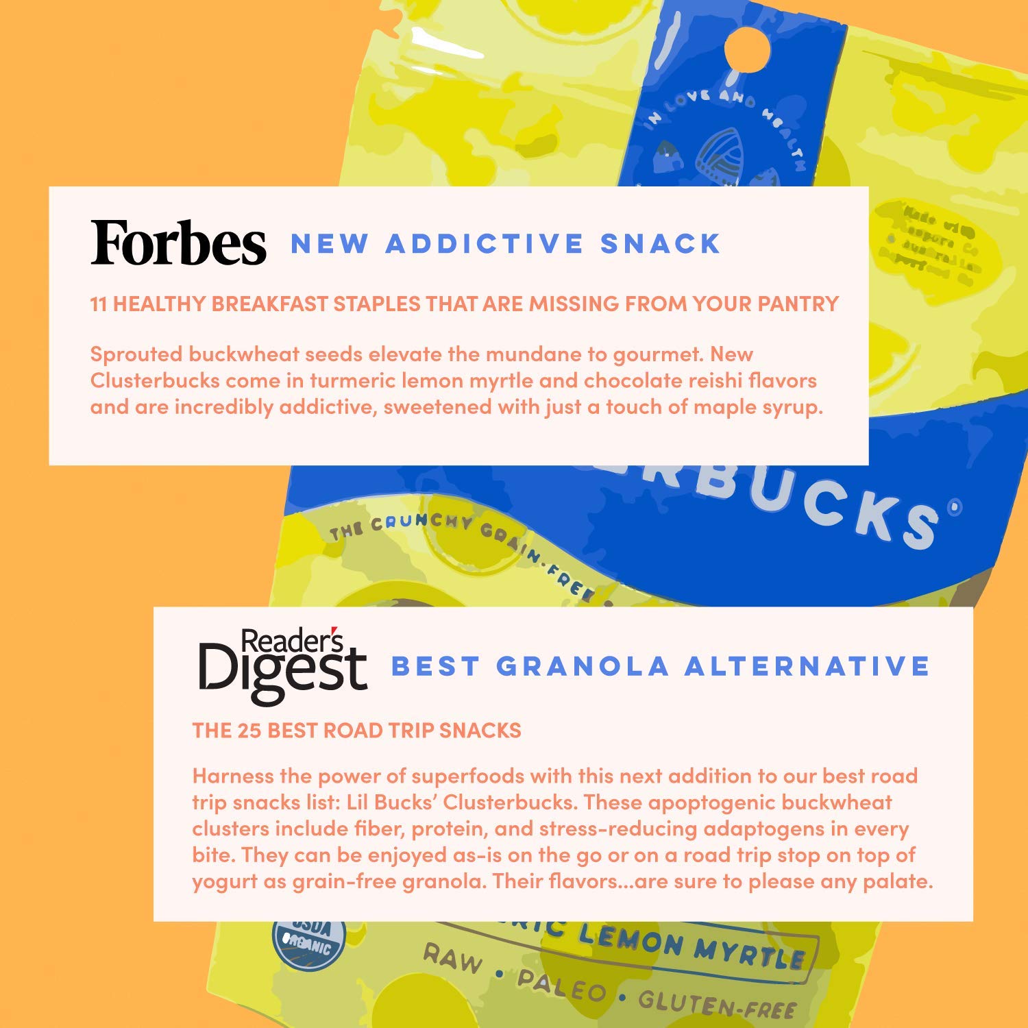 Lil Bucks Clusterbucks Grain-Free Superfood Clusters - Sprouted Buckwheat & Adaptogens, Gluten Free Healthy Snack (Golden Chai with Lemon, 6 Pack) - Perfect for On-the-Go Breakfast, Office Snacking & Post-Workout Recovery