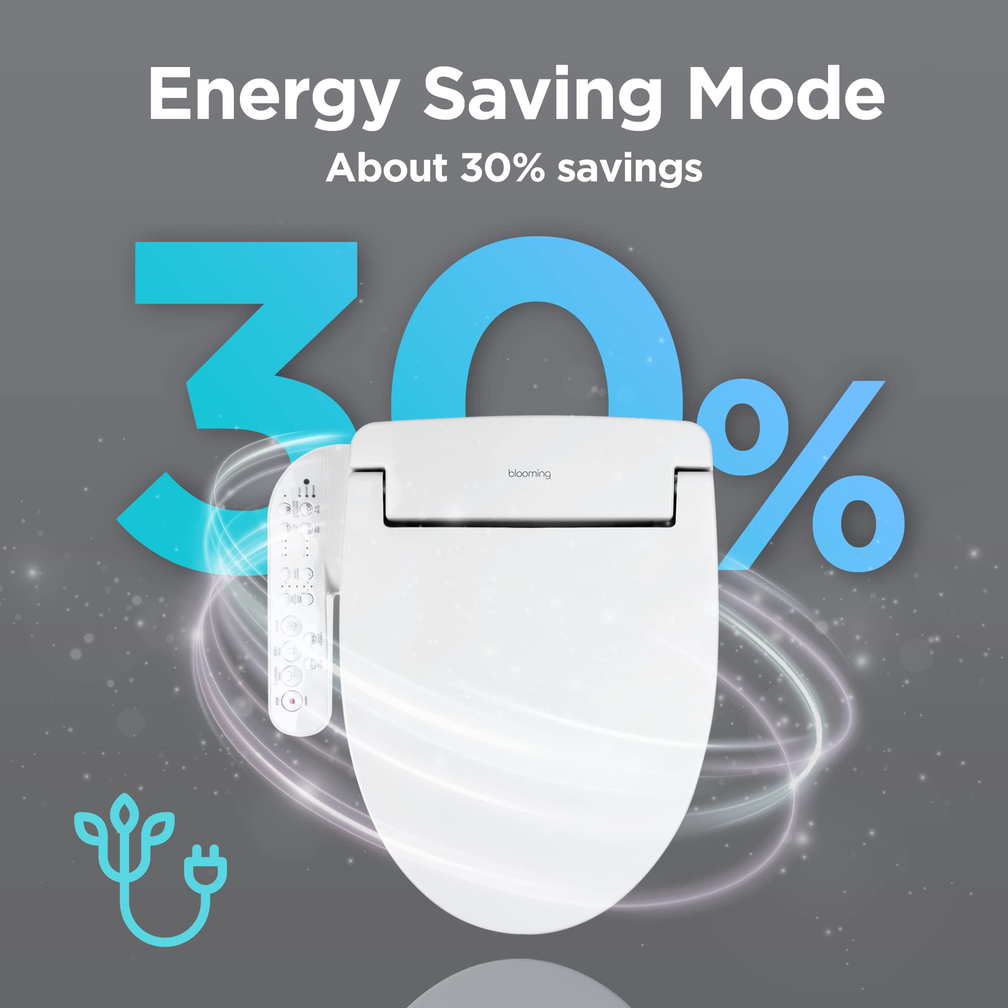 Blooming NB-1360E Smart Bidet Toilet Seat with Warm Water Wash, Heated Seat & Air Dryer - Stainless Steel Nozzle, Night Light, Soft-Close Lid - Fits Elongated Toilets (White) - Perfect for Bathroom Comfort & Hygiene Upgrade