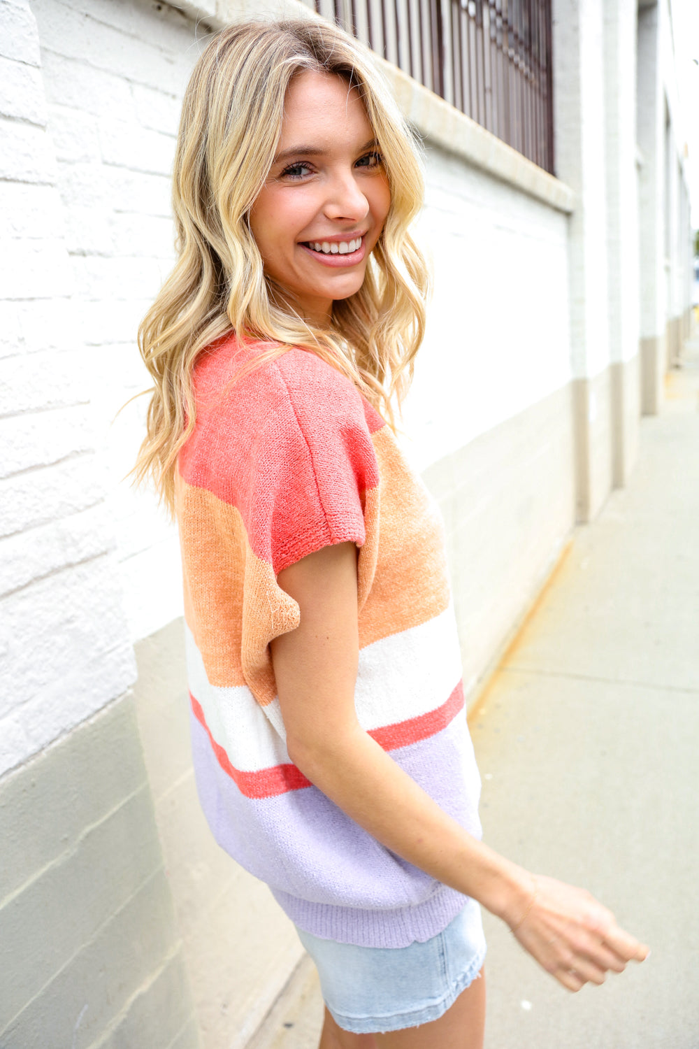 Coral Notched Neck Drop Shoulder Sweater Top for Women - Elegant Loose Fit Knit Pullover for Casual Outings & Date Nights
