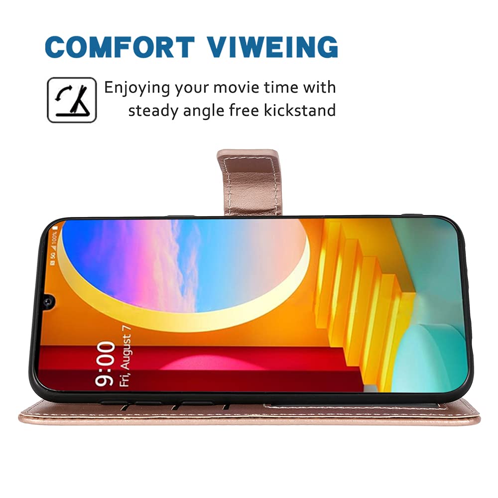 Premium Leather Wallet Case for LG Velvet 5G (LM-G900UM) - Flip Cover with Card Holder, Wrist Strap & Lanyard | Compatible with Verizon, T-Mobile & 4G Models (Rose Gold) - Perfect for Everyday Use, Travel & Hands-Free Convenience
