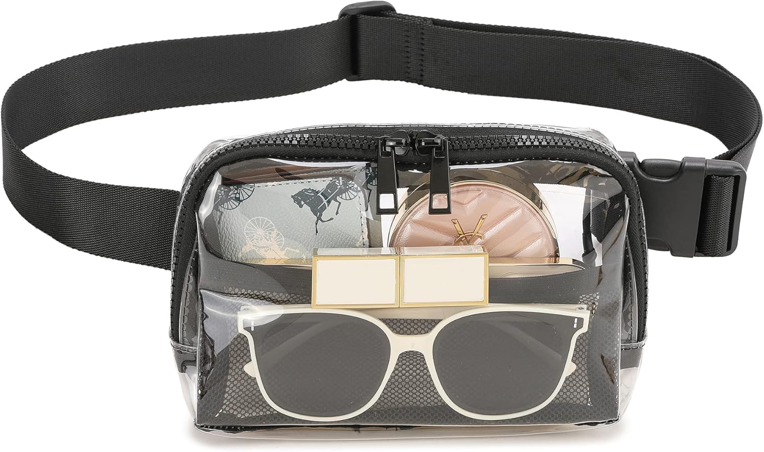 Clear Fanny Pack for Women & Men - Adjustable Strap Crossbody Waist Bag | Stadium Approved for Concerts, Sports, Travel, Hiking & Running | Perfect for Outdoor Activities & Events (Black)