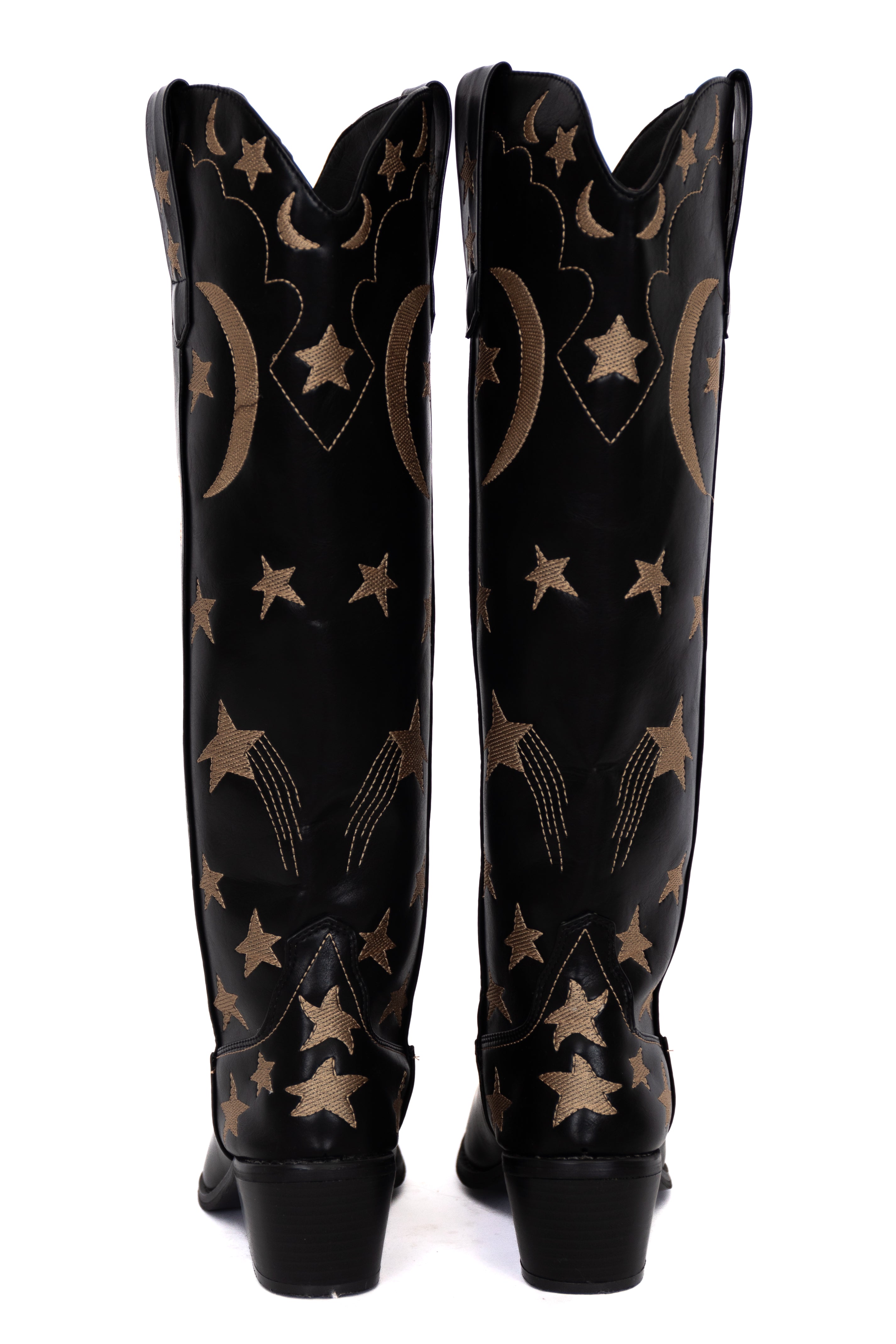 Luna Black Star & Moon Western Boots for Women - Stylish Cowgirl Boots with Embroidered Design - Perfect for Country Music Festivals, Rodeos & Western Fashion Outfits