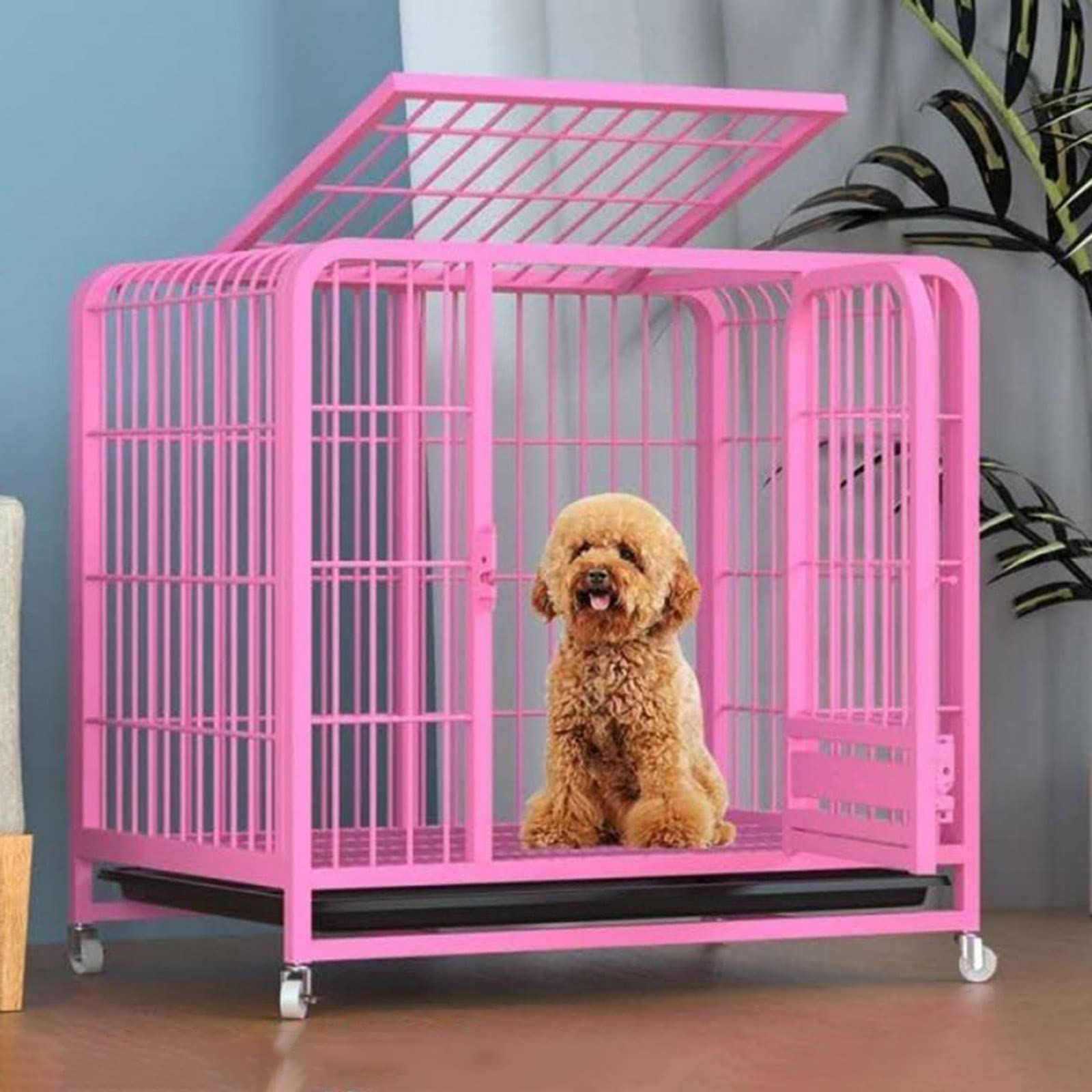 Heavy Duty Metal Dog Crate Kennel with Wheels & Tray - Double Reinforced Locks, Easy Assembly for Large Dogs | Indoor & Outdoor Use, Travel, Training, Vet Visits