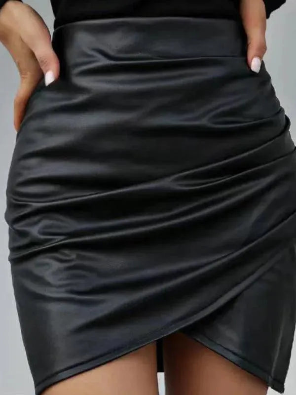 Black Irregular Wrap Mini Skirt for Women - Stylish High Waist Stretchy Party Skirt | Perfect for Clubbing, Date Night & Summer Outfits