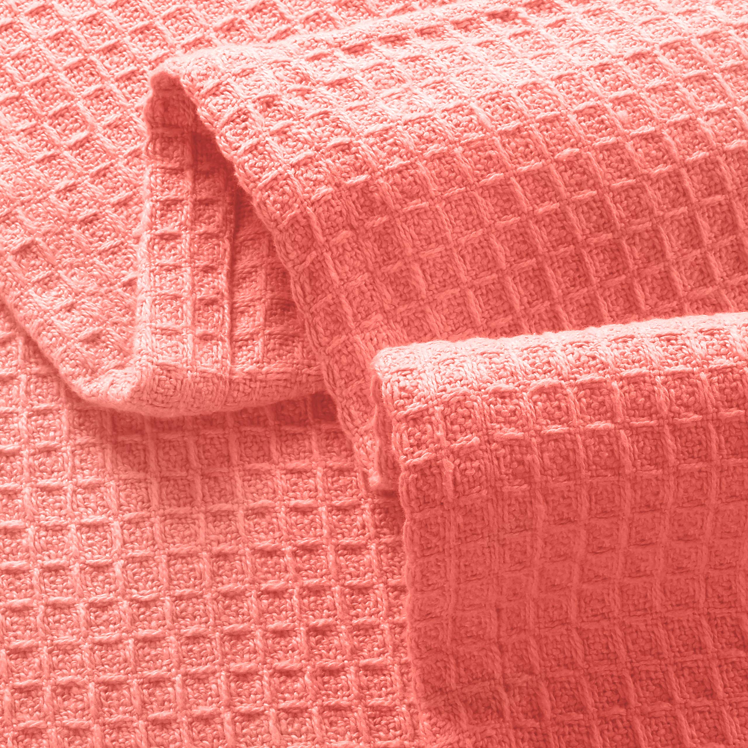GLAMBURG 100% Cotton Thermal Blanket - Queen Size Waffle Weave Bed Blanket for All Seasons | Soft, Breathable & Cozy Coral Blanket for Bedroom, Couch, Camping & Gift Giving