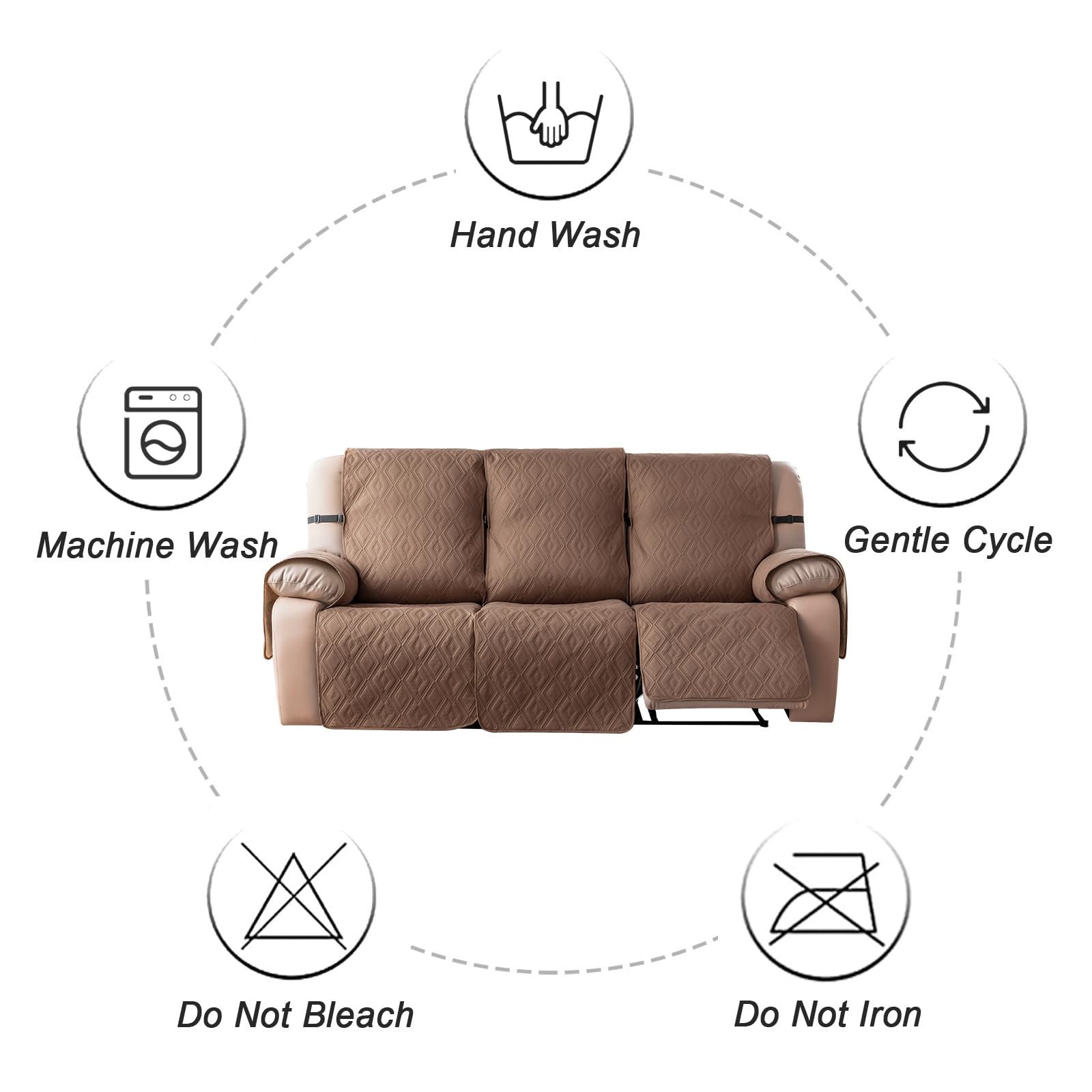 Waterproof Reclining Sofa Cover 3-Seater Non-Slip Washable Furniture Protector for Pets & Kids - Camel Color - Perfect for Living Room, Family Room & Pet-Friendly Homes