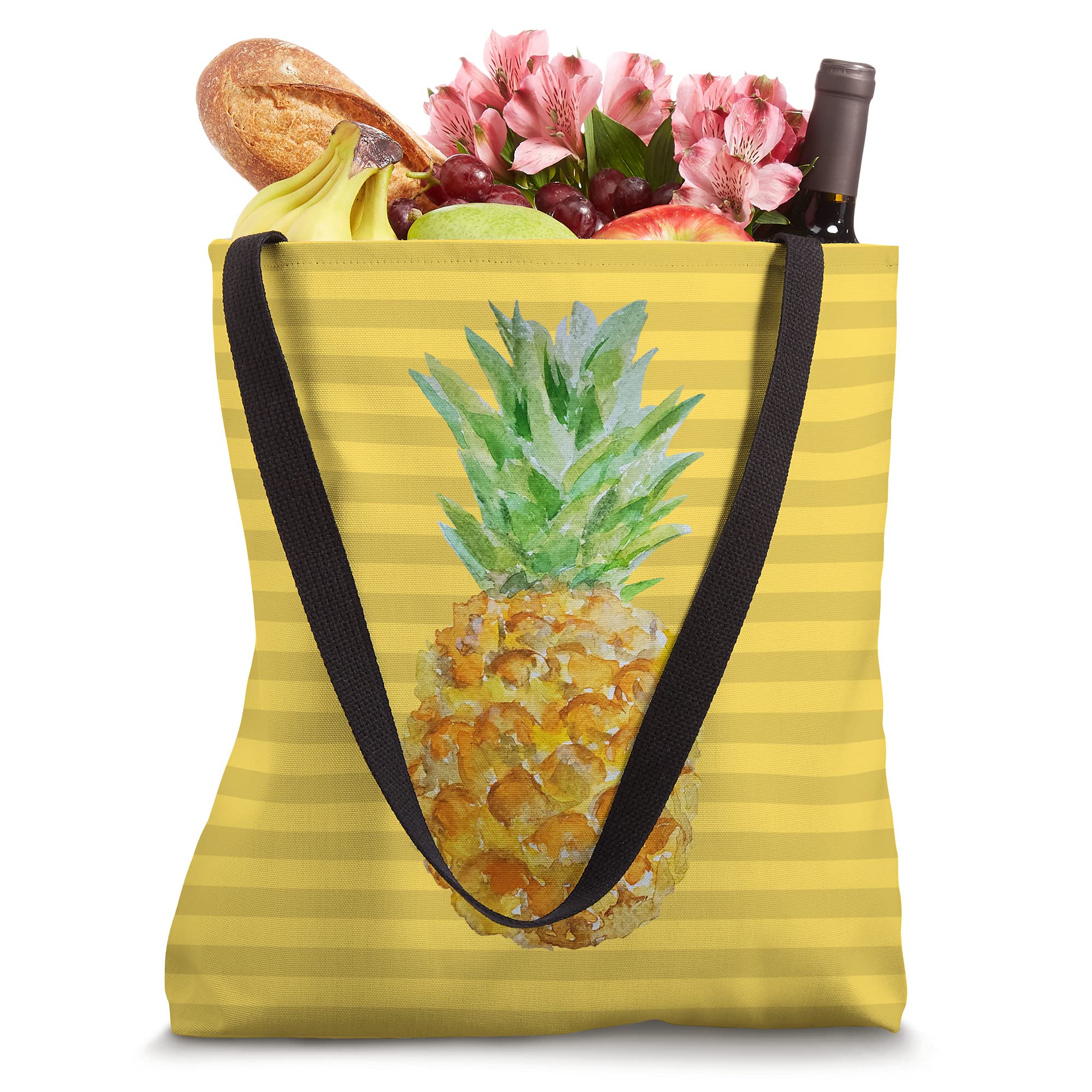 Stylish Yellow Stripes Pineapple Tropical Beach Watercolor Tote Bag - Perfect for Summer Travel, Beach Vacation & Shopping