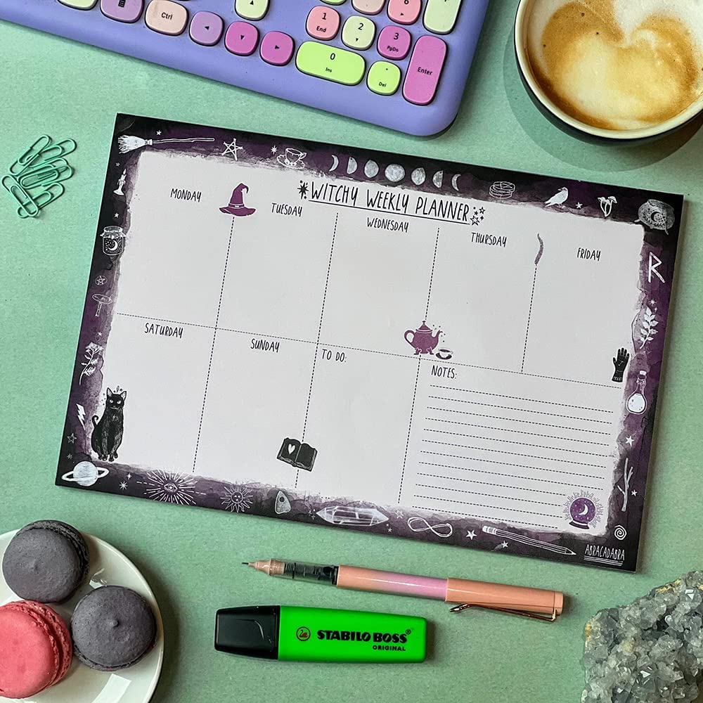 Witchy Weekly Planner Notepad - Undated Big Agenda for Office & Desk Decor - Yule & Christmas Gifts for Women 2025 | Perfect for Wiccan Altars, Gothic Home Decor & Witchcraft Journals