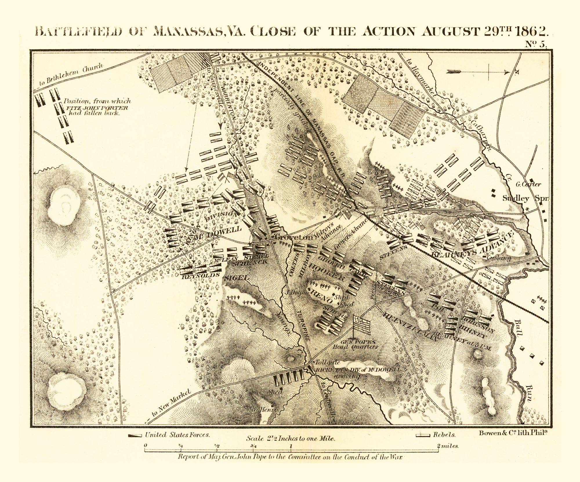 Vintage 1866 Civil War Map - Manassas Virginia Battlefield - Bowen Historical Reproduction - 23x27.65 Inch Matte Canvas Wall Art - Perfect for History Classrooms & Civil War Memorabilia Collections