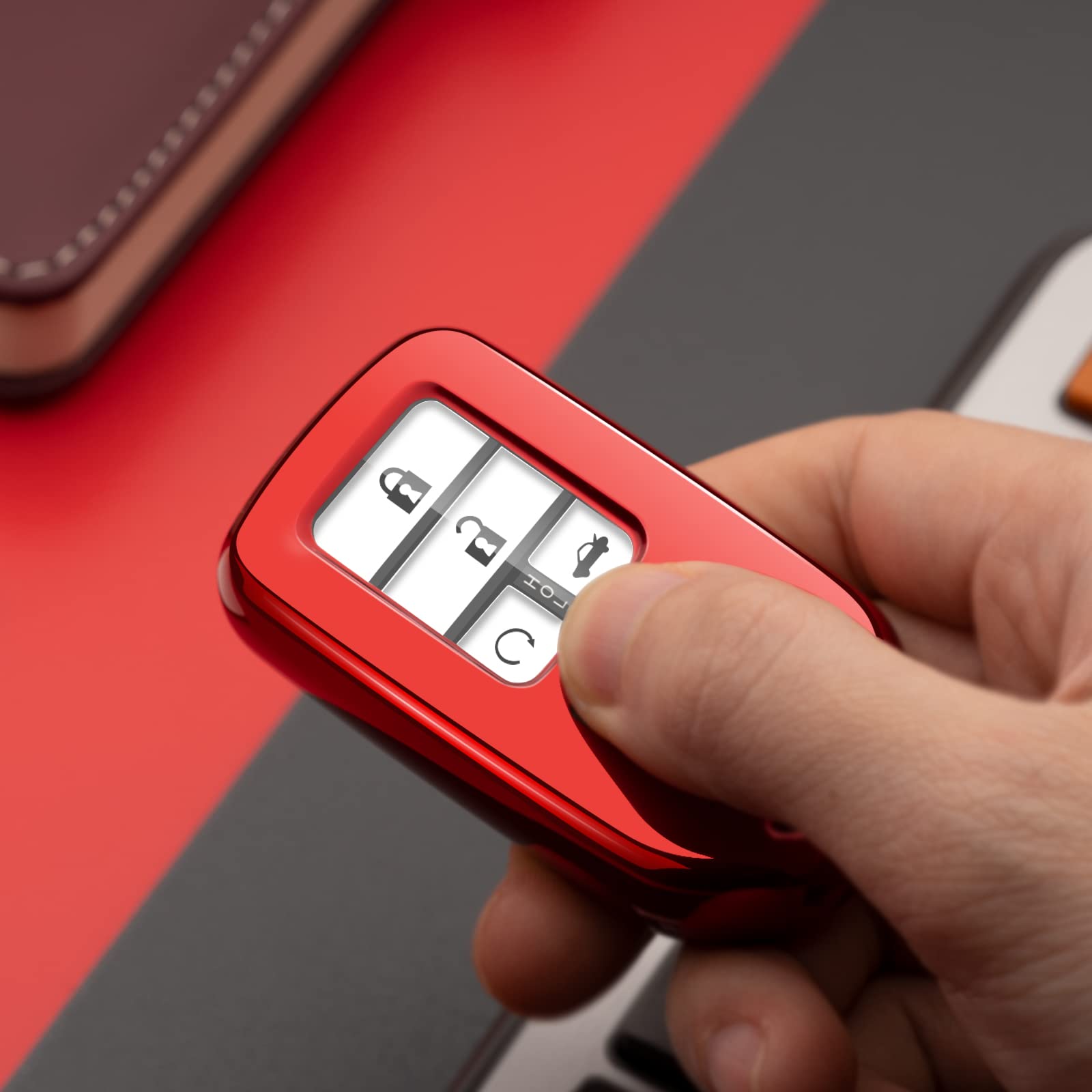 Durable Red TPU Key Fob Cover for Honda Civic Accord CRV Pilot Odyssey HRV Ridgeline - Car Key Case Protector with Keychain | Perfect for Everyday Use & Travel Accessories