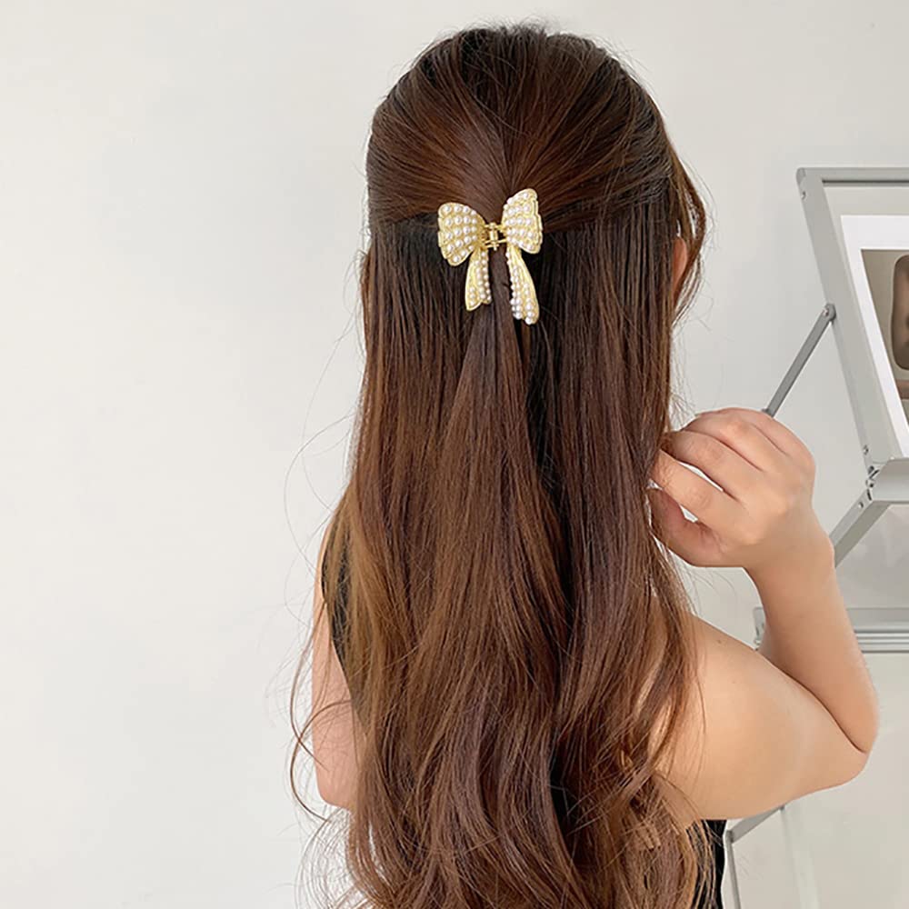 2 Pcs Non-Slip Butterfly Hair Clips with Pearl Decor - Sweet Hair Claw Clips for Women and Girls - Perfect for School, Work, and Everyday Hairstyles