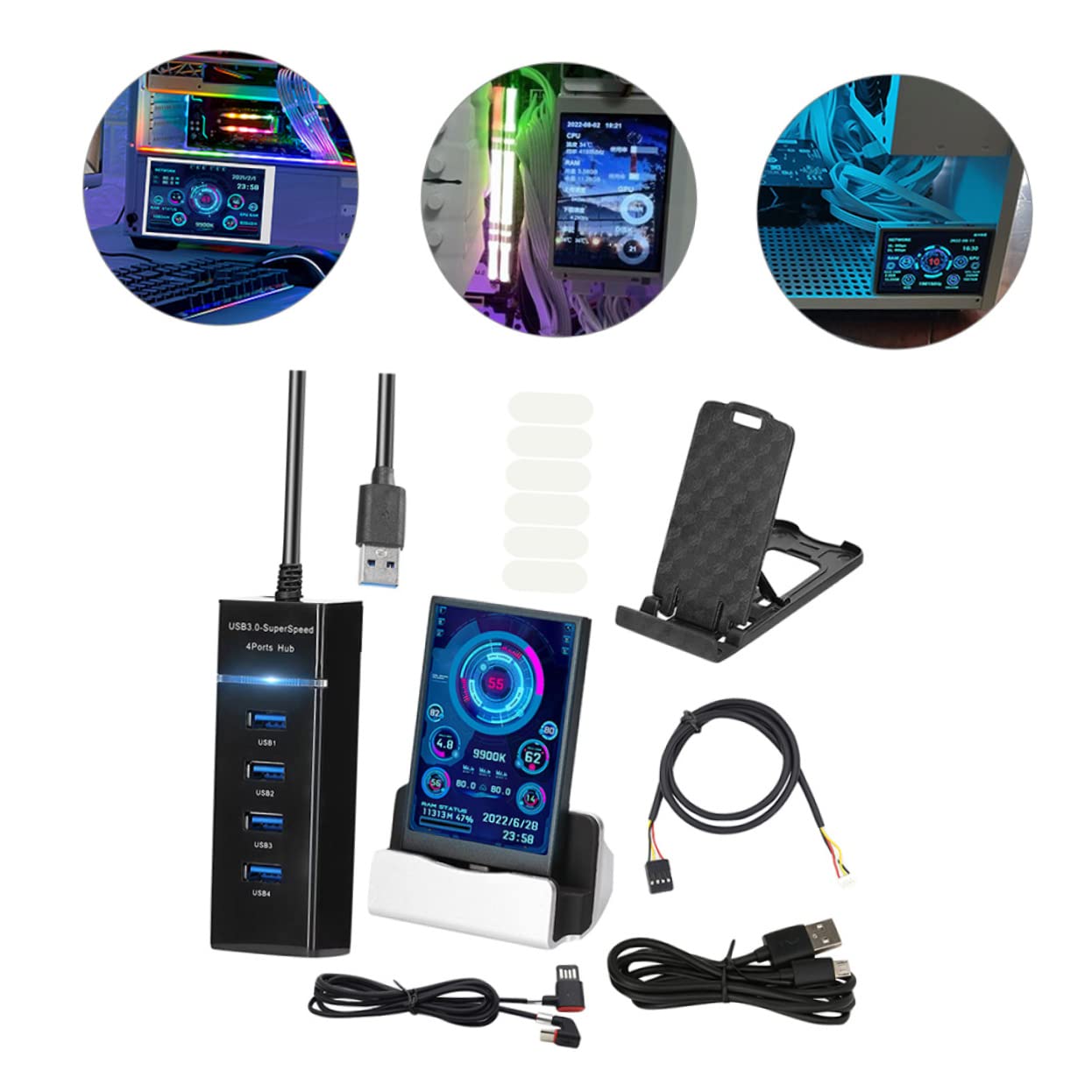 Homoyoyo LCD Secondary Monitor - Mini Computer Display for GPU & HDD Data Monitoring, 360° Rotatable Sub Screen with Electronic Sensor - Perfect for Network Monitoring, Gaming Setup & Office Workstation