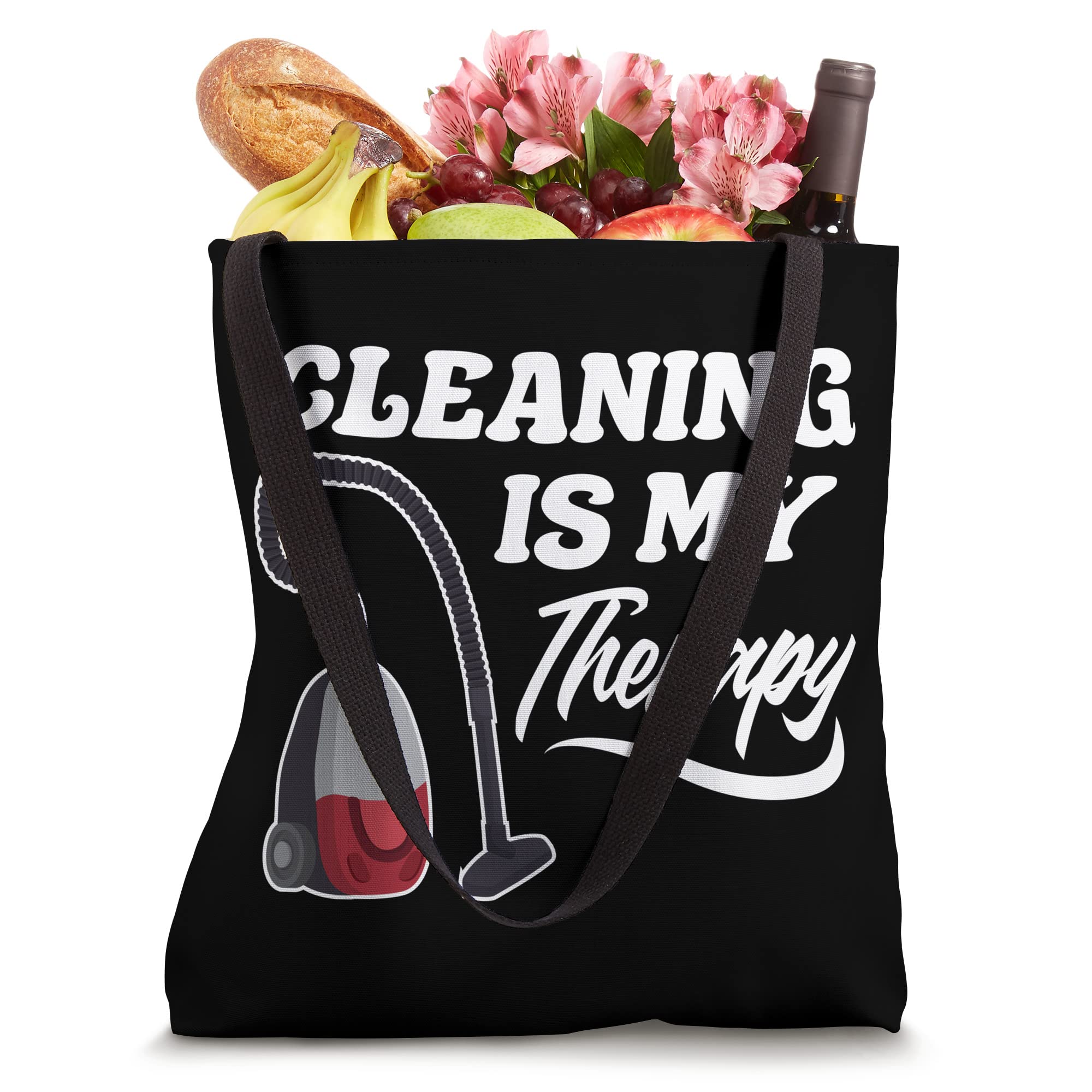 Funny Cleaning Is My Therapy Tote Bag - Housekeeper Gift, Laundry & Chores Humor - Perfect for Housekeeping, Grocery Shopping & Work