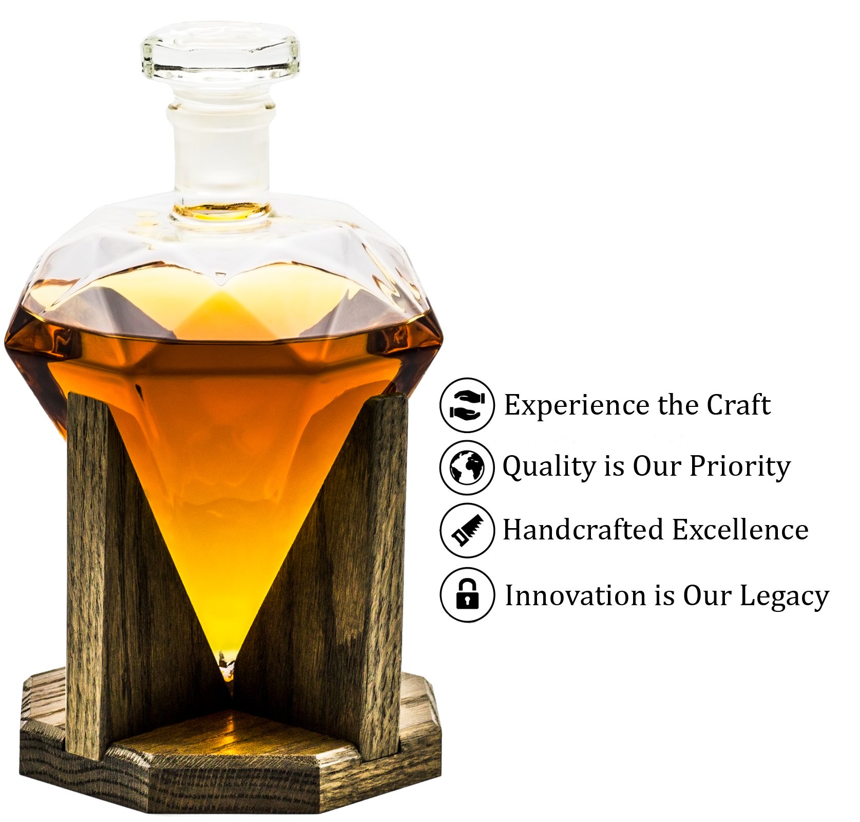 Premium Whiskey Decanter Set - Elegant Diamond-Cut Glass Decanter for Bourbon, Scotch, Rum & Wine - 1000ml Luxury Liquor Carafe with Stopper - Perfect 10 Year Anniversary Gift, Newlywed Present & Groomsmen Gift Idea - Great for Home Bars, Dinner Parties & Special Occasions