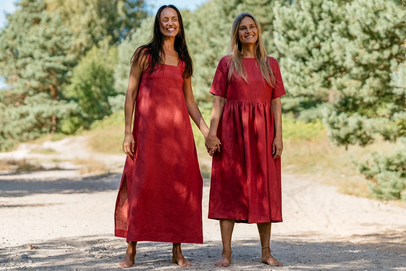 Elegant Linen Strap MAXI Dress ADELE in Raspberry - Perfect for Summer Beach Vacations, Weddings & Casual Outings