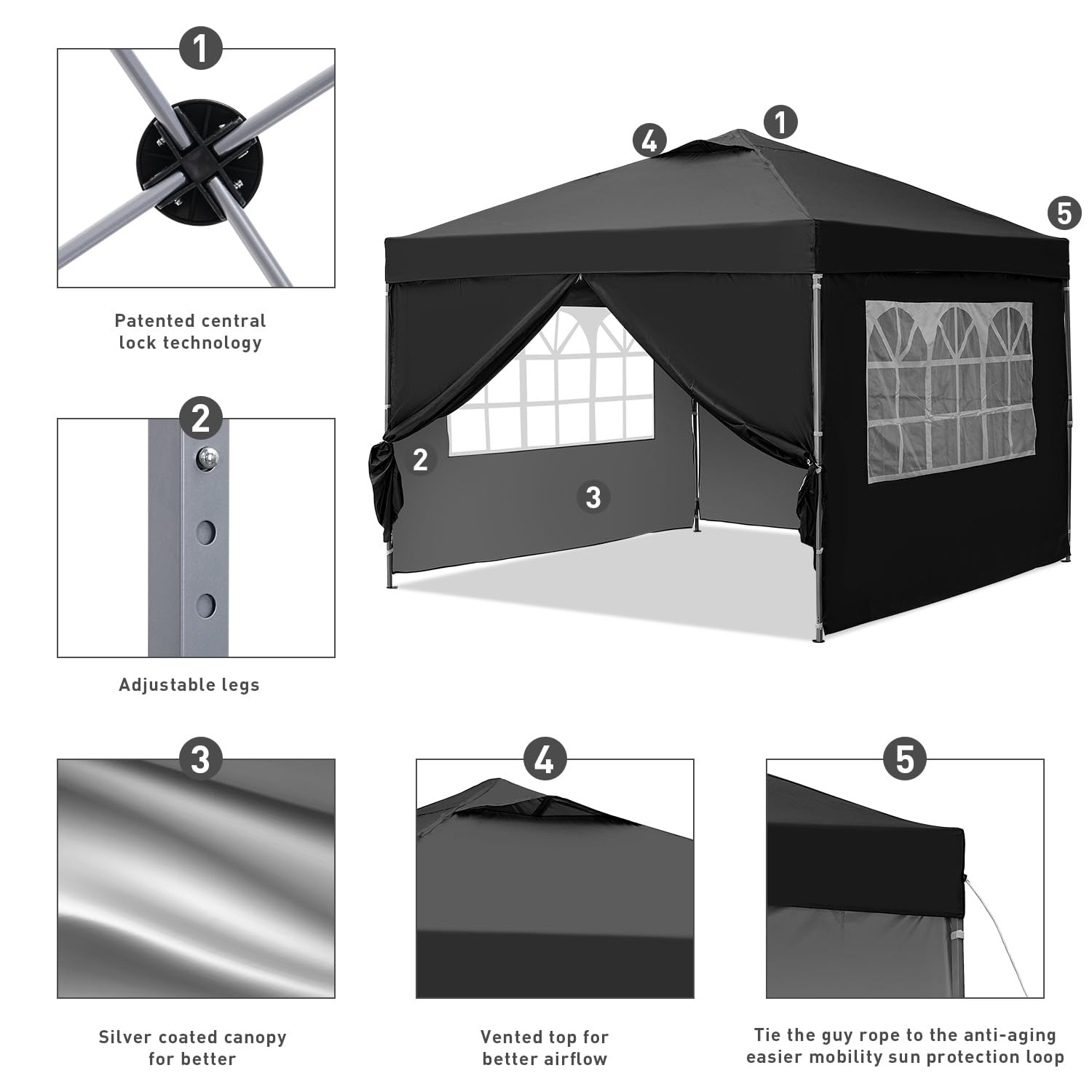 GDY 10x10ft Pop-up Paint Tent with Sidewalls - Portable Instant Shelter Canopy for Outdoor Painting, Camping & Events - Black