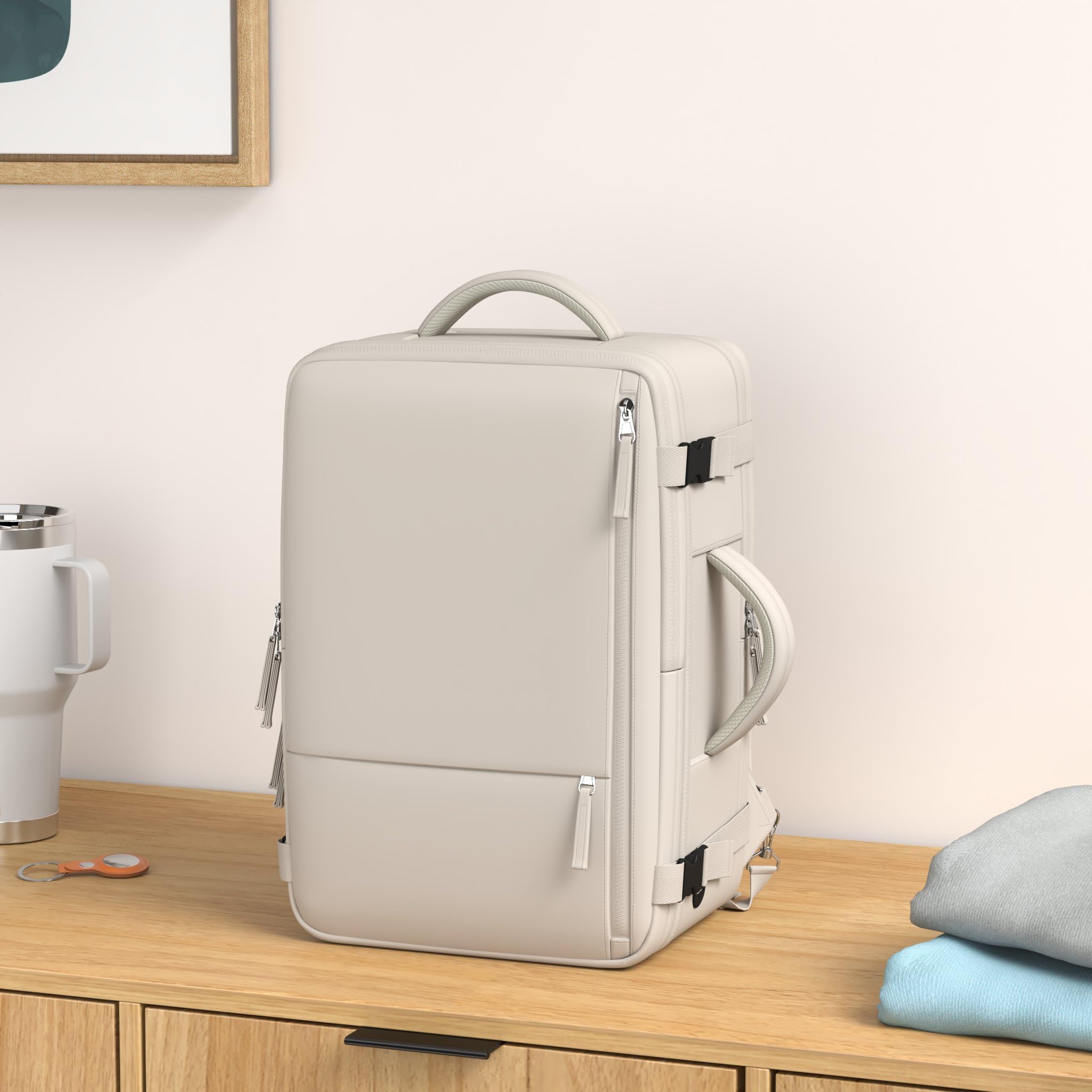 Airline Approved Carry-On Travel Backpack for Men & Women - Large Gym & Work Backpack Bag, Beige | Perfect for Business Trips, Gym, Hiking & Daily Commute