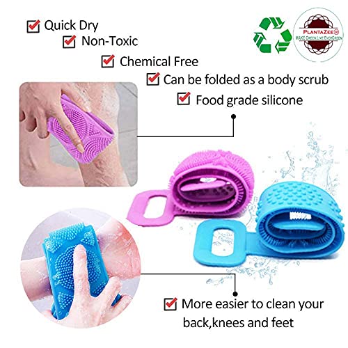 PlantaZee Silicone Body Scrubber - Dual-Sided Exfoliating Belt for Shower & Spa, Pack of 2