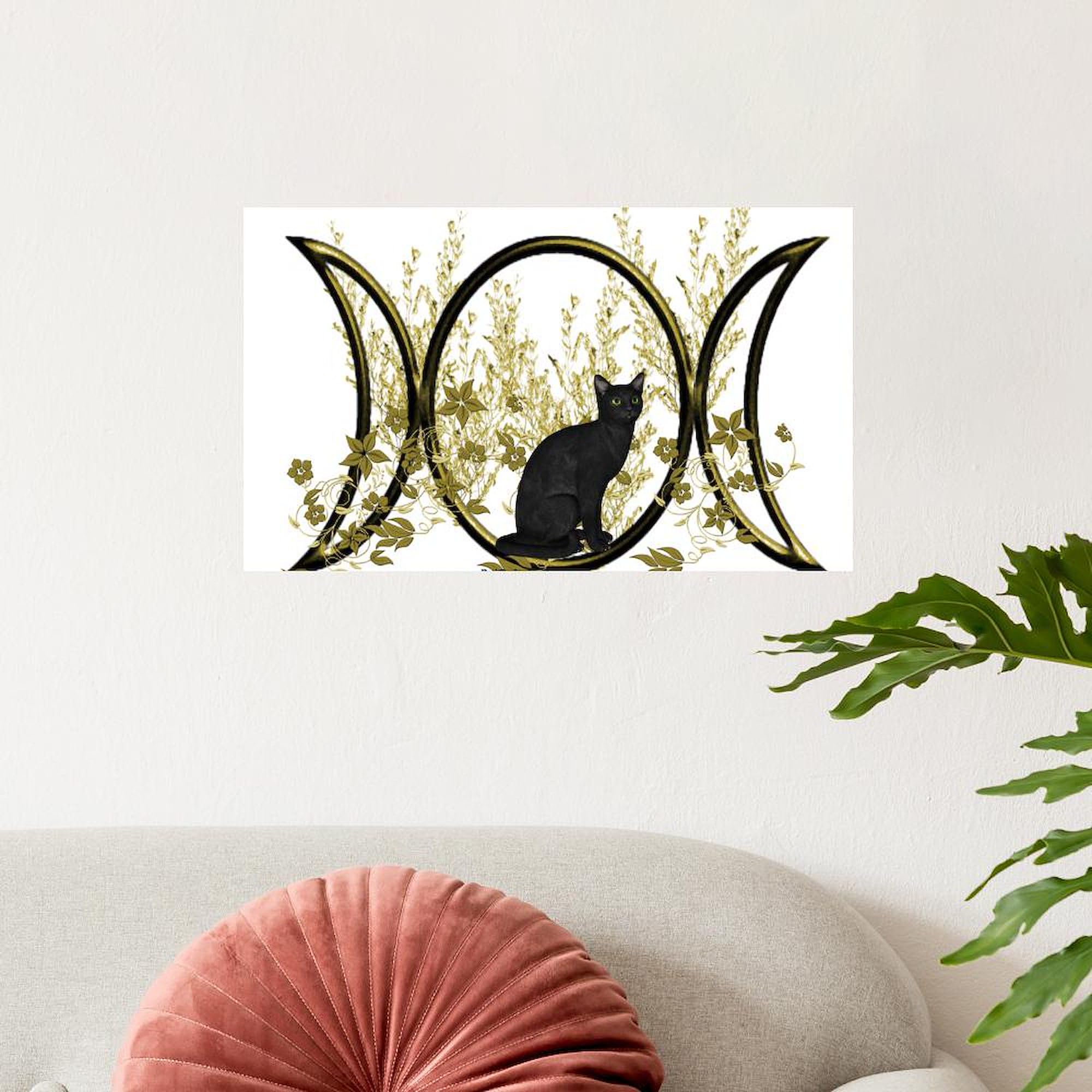 Triple Moon Art Series Cat Wall Decal - 20x12 Inch Removable Vinyl Wall Sticker, Reusable Peel & Stick Home Decor for Bedroom, Living Room, Nursery | Perfect for Boho, Witchy & Cat Lover Aesthetic Spaces