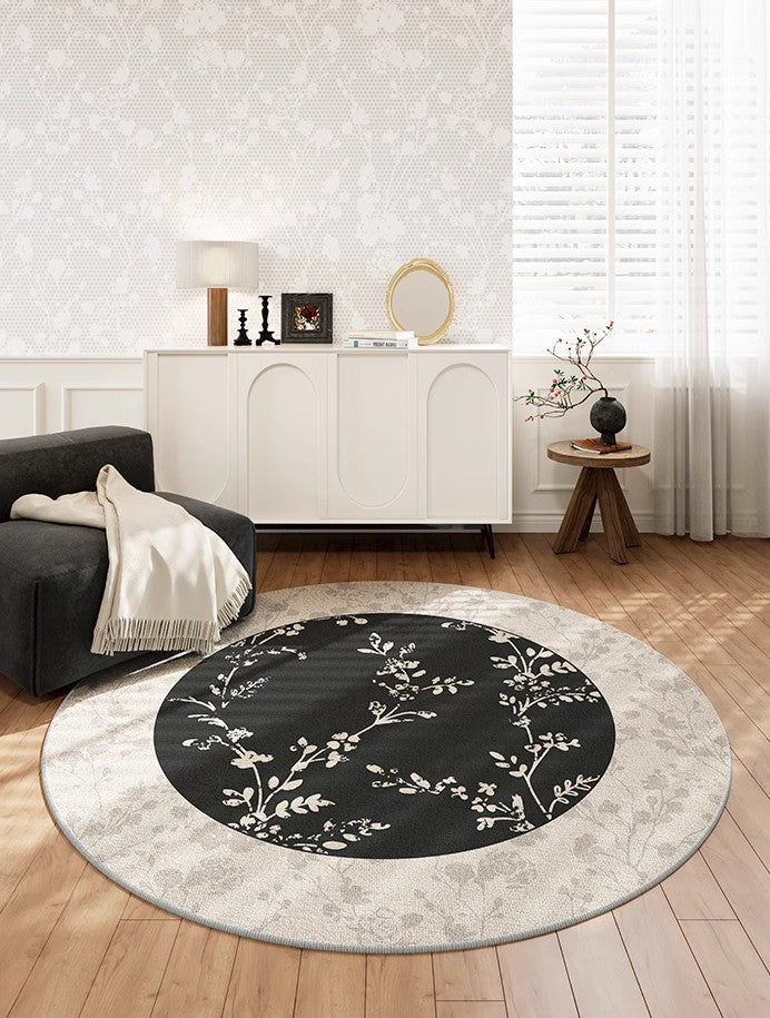 Modern Round Area Rugs - Floral Pattern Circular Carpet for Dining Room, Living Room & Bedroom | Non-Slip Floor Mat Under Coffee Table | Boho Home Decor for Apartment & Office Spaces