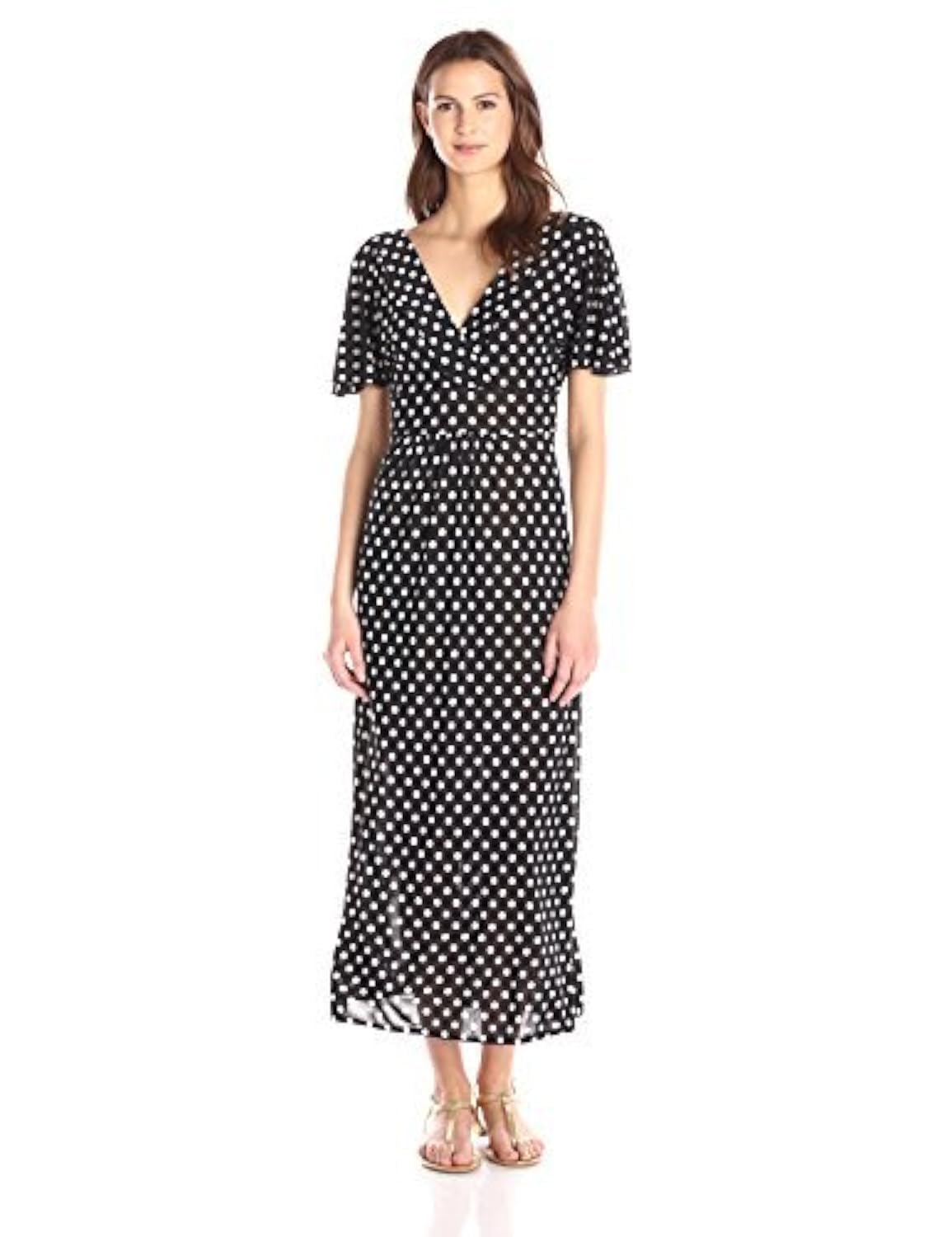 Star Vixen Women's Flutter-Sleeve Maxi Dress - Elegant Flowy Summer Dress with V-Neck & Side Slits | Perfect for Beach Vacations, Date Nights & Outdoor Weddings