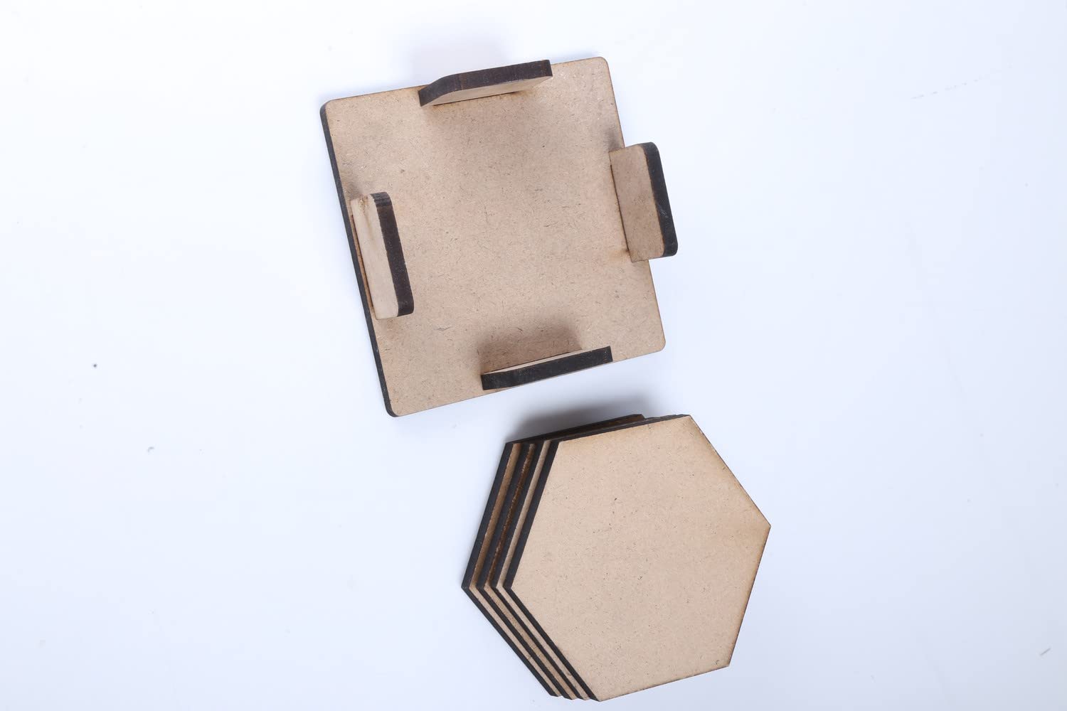 Yorkker MDF DIY Hexagon Coasters & Holder Set - 4 Plain Wooden Coasters with Stand for Painting, Decoupage, Resin Art - Perfect for Home Decor, Craft Projects & Gift Ideas