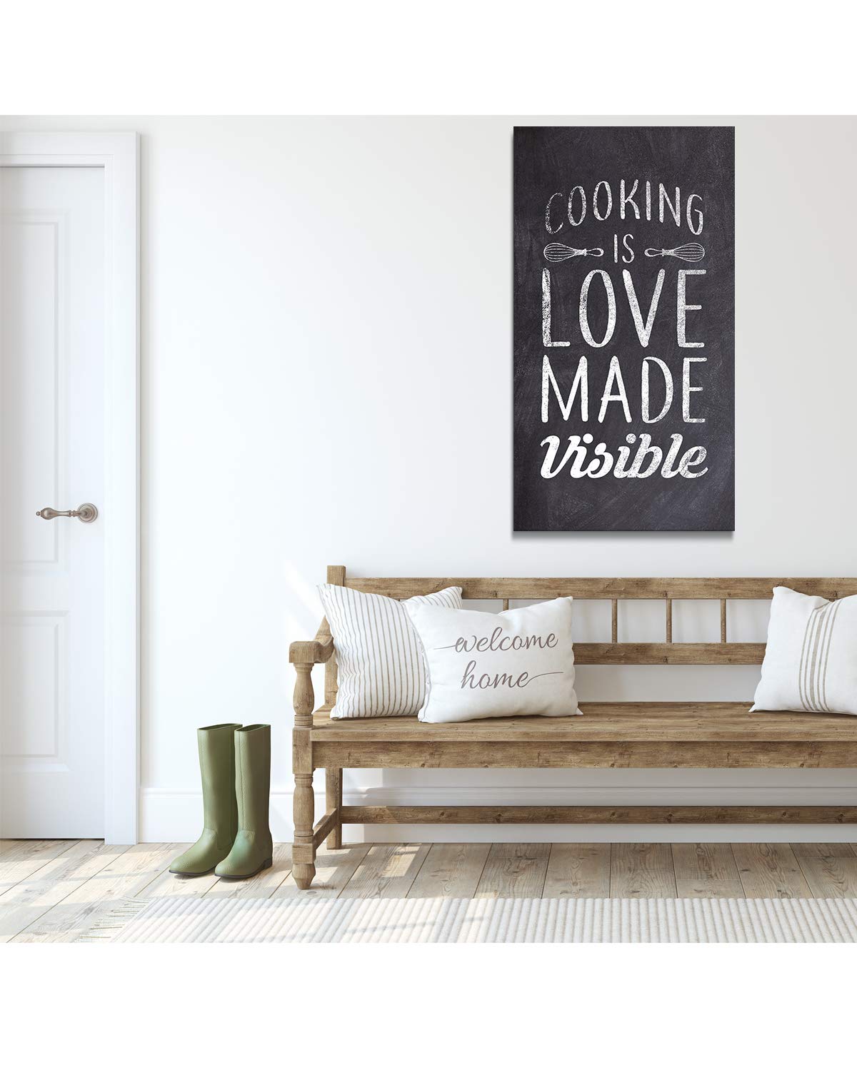 Cooking is Love Made Visible - Dark Gray Wall Art Canvas - Ready to Hang Kitchen Decor - Perfect for Home, Restaurant & Cafe Décor