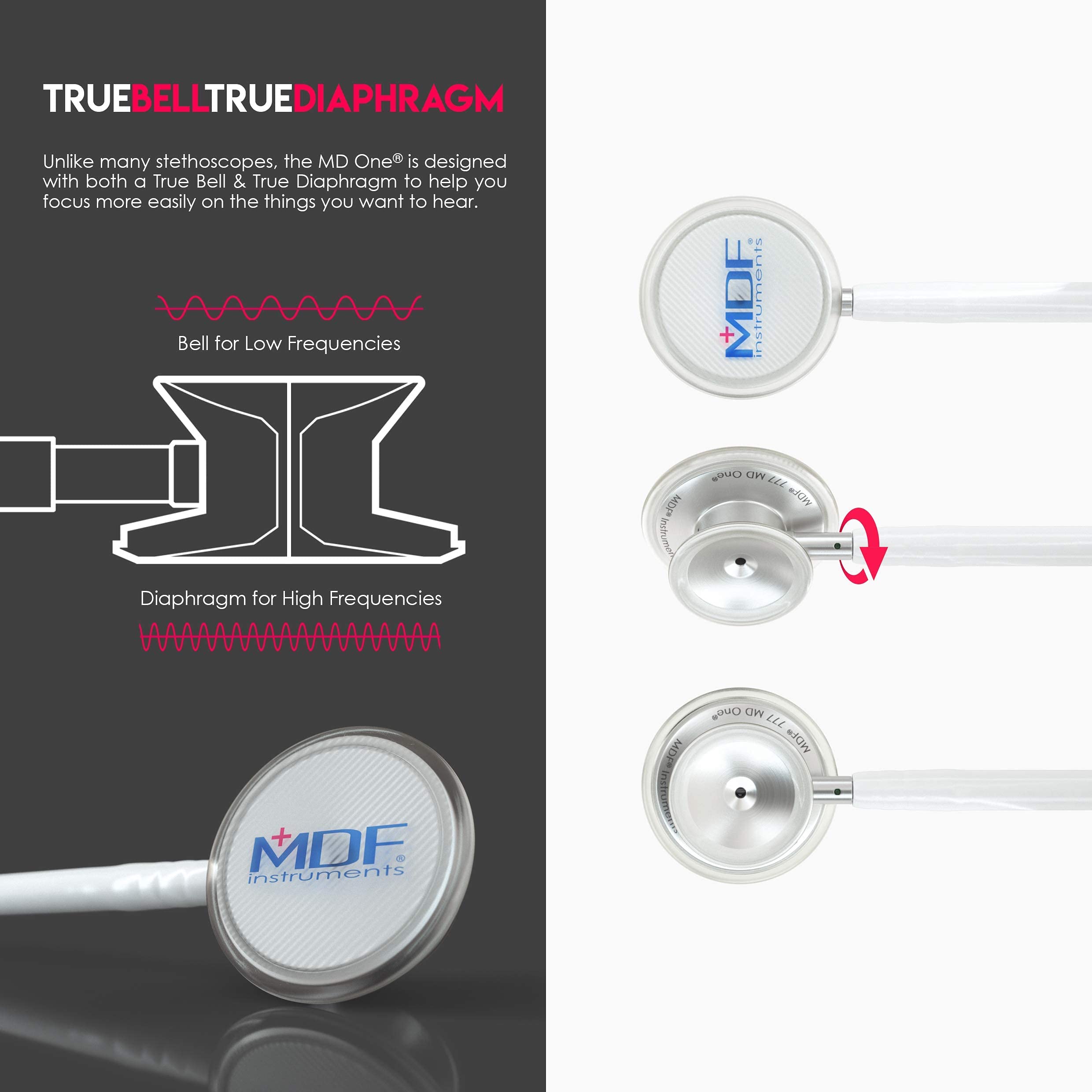 MDF MD One Stainless Steel Stethoscope - White Tube, Silver Chestpiece & Headset (MDF77729) with Hard Travel Case & Mesh Pocket (MDFSCM12) | Ideal for Medical Professionals, Nursing Students & Healthcare Workers