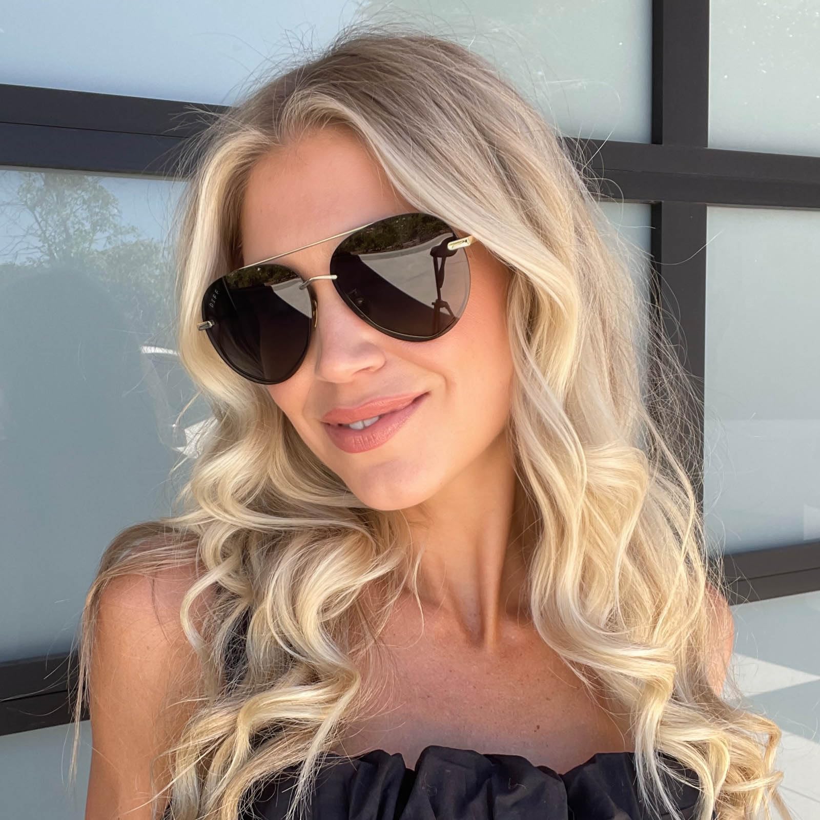 DIFF Lenox Polarized Designer Oversized Aviator Sunglasses for Women - UV400 Protection, Gold Stainless Steel Frames - Perfect for Driving, Beach & Outdoor Activities