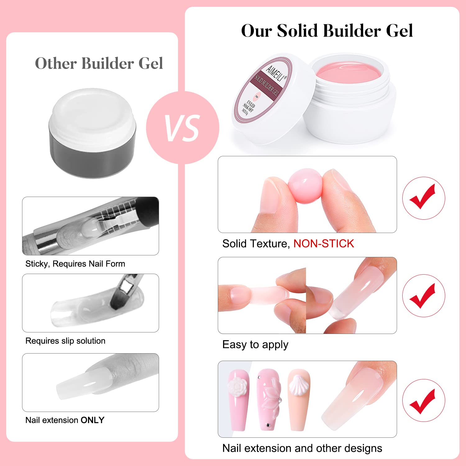 AIMEILI Hema-Free Solid Builder Nail Gel Kit - 4 Colors Nail Extension Gel with 2-in-1 Pen Brush, 100pcs Clear Dual Nail Forms & 10pcs Nail Tips Guide Stickers - Perfect for DIY Nail Art, Salon Extensions & At-Home Manicures