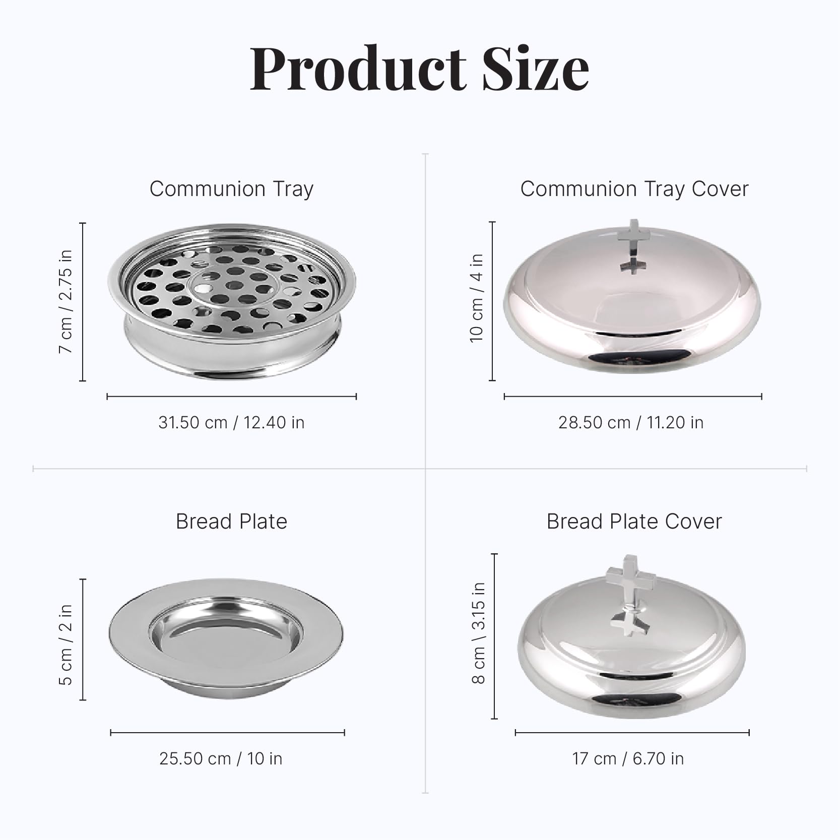 Stackable Communion Ware Set - 2 Stainless Steel Communion Trays with Covers & 2 Bread Plates with Covers, Includes 80 Cups | Perfect for Church Services, Weddings & Religious Ceremonies | Durable & Elegant Silver Finish