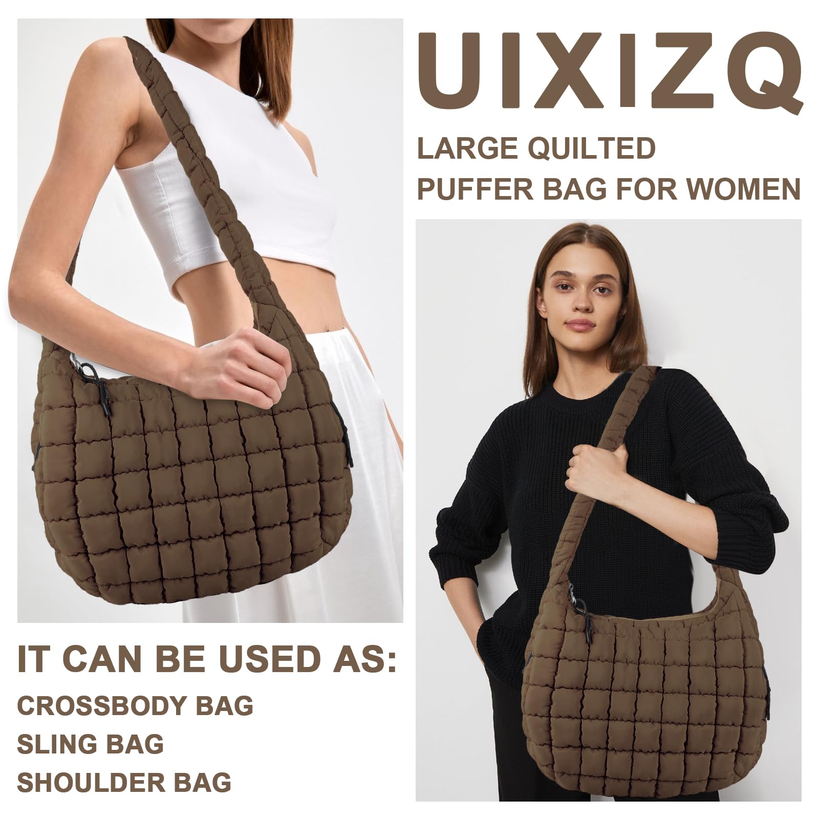Quilted Puffer Tote Bag for Women - Lightweight Nylon Crossbody Shoulder Purse | Stylish Hobo Carryall Handbag for Girls | Perfect for Work, Travel & Daily Use