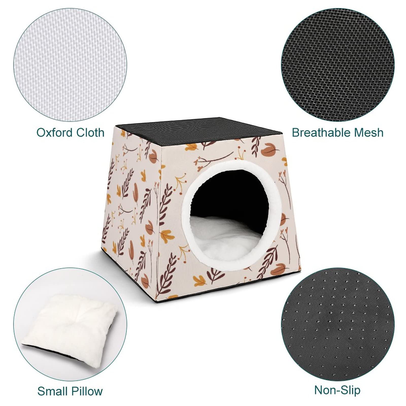 3-in-1 Multi-Functional Cat House with Autumn Leaves Print - Cozy Cat Bed, Sofa & Shelter for Indoor/Outdoor Use - Perfect for Napping, Lounging & Playtime