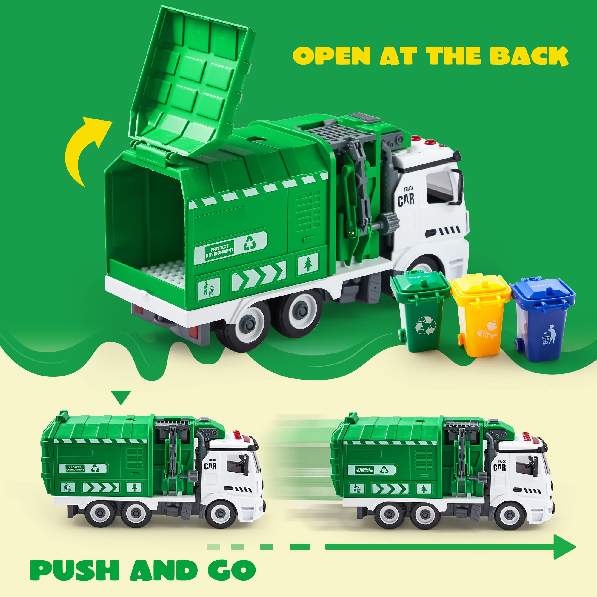 JOYIN Garbage Truck Toy for Kids - DIY Assembly Friction-Powered Dump Truck with Lights & Sounds, Includes 3 Trash Cans & 3 Screwdrivers - Perfect Birthday Gift for Boys & Girls Ages 1-5 | Pretend Play, Recycling Education & Interactive Fun