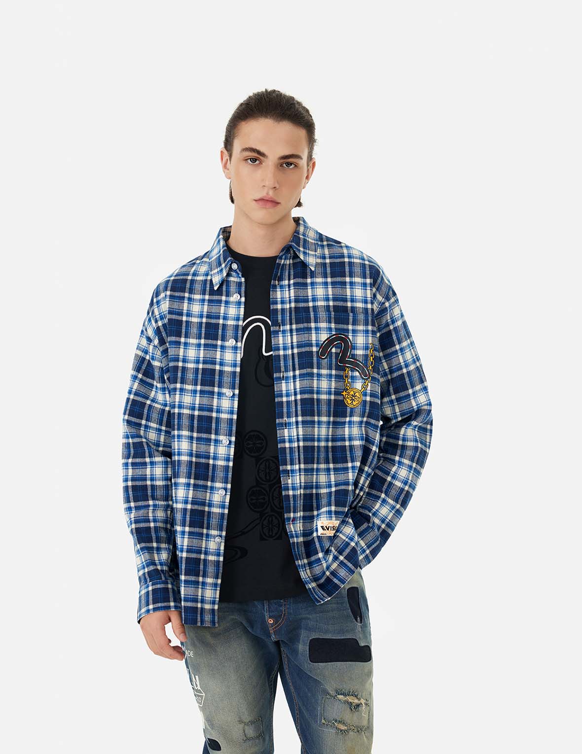 Daicock Print Casual Check Shirt for Men - Relaxed Fit Multi-Logo Design - Perfect for Outdoor Activities, Travel & Everyday Wear