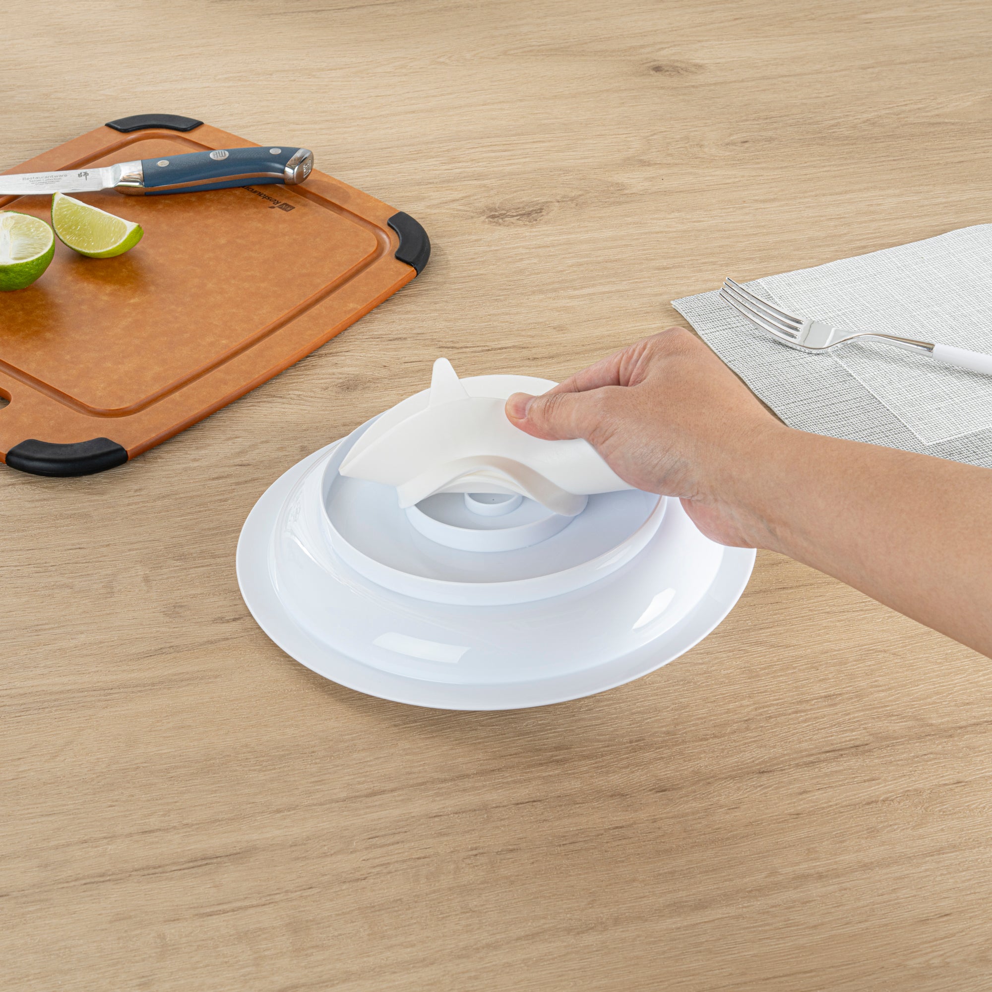 Adapt Tek Round White Plastic Scoop Plate - Spillproof Suction Base Bowl (9x9x2.25 Inches) - Perfect for Baby Feeding, Pet Food & Snack Serving - 1 Count Box