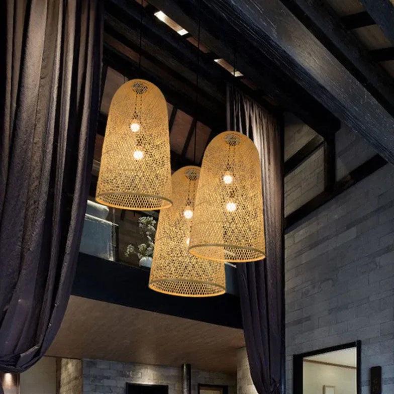 Handwoven Rattan Pendant Light - Natural Wicker Bell Shade for Boho Home Decor - Perfect for Dining Room, Bedroom, or Patio Lighting