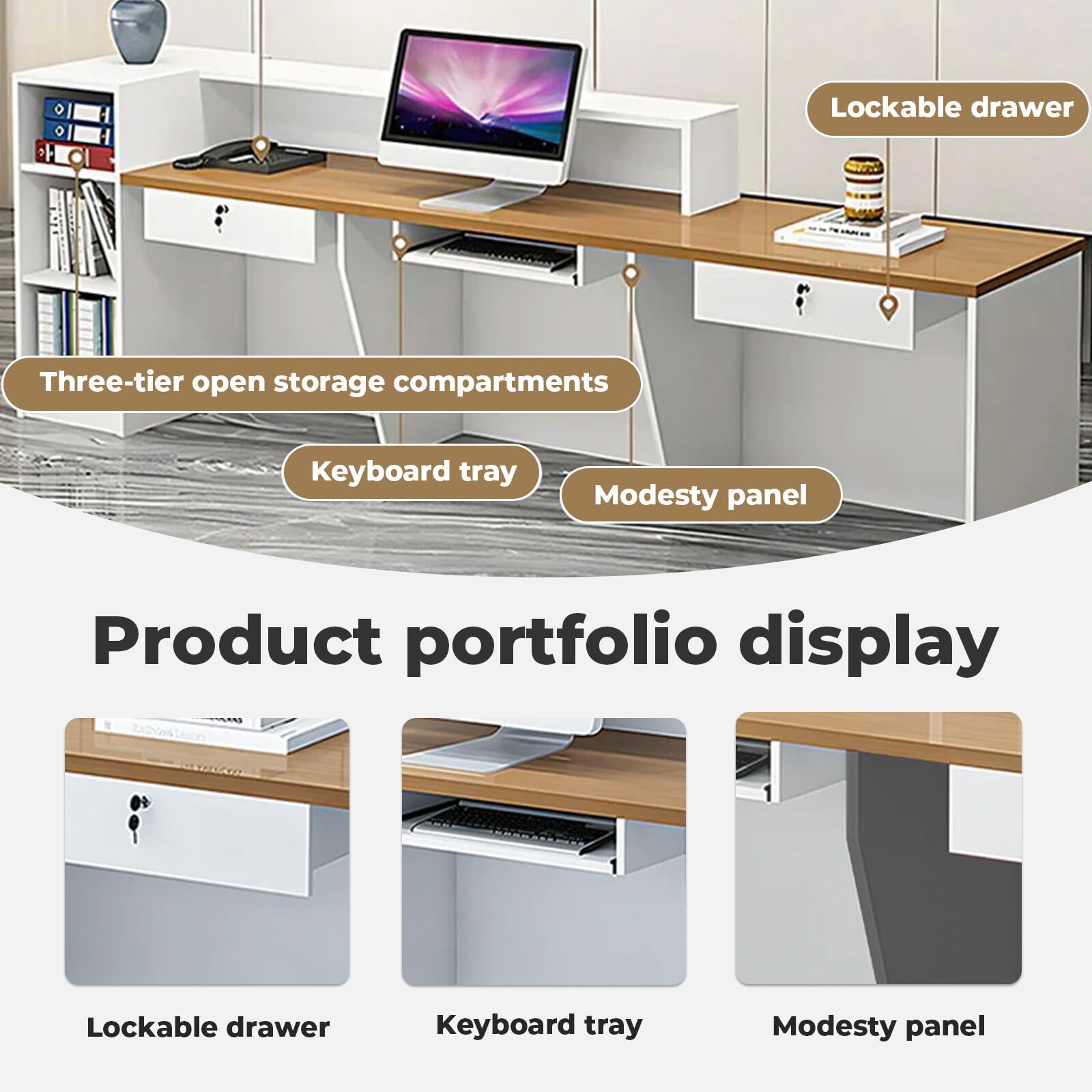 Modern Reception Desk with Shelf & Lockable Drawers - 87