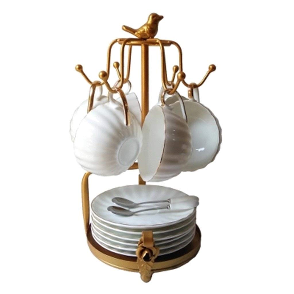Gold Standing Shelf Unit - Kitchen Storage Rack for Coffee Cups, Glass Mugs & Household Items | Hanging Drainage Tray (22x35cm) - Perfect for Small Kitchens, Coffee Shops & Bar Organization