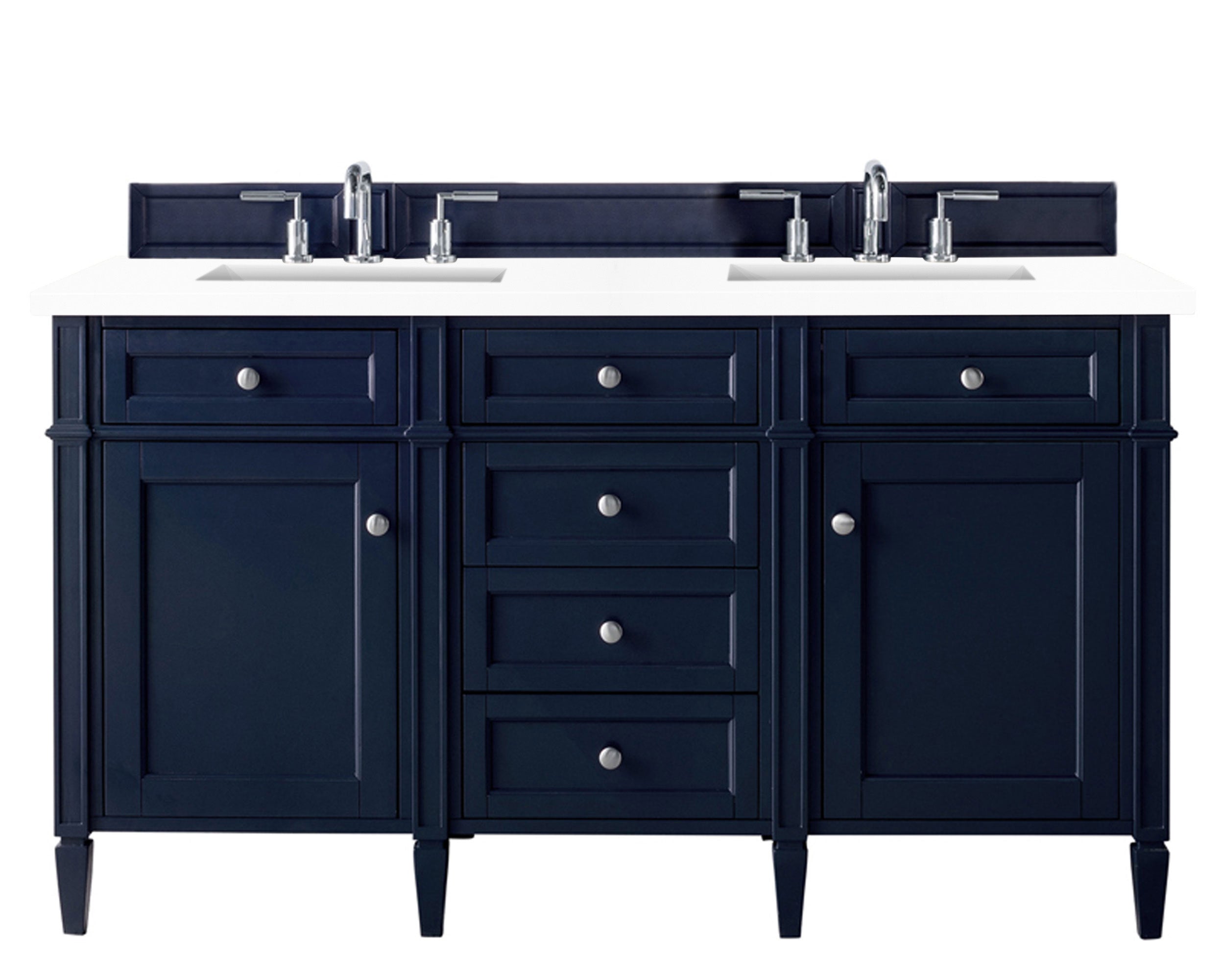 Brittany 60-Inch Victory Blue Double Bathroom Vanity with 3CM Classic White Quartz Countertop - Perfect for Master Bathroom Remodeling & Modern Home Decor