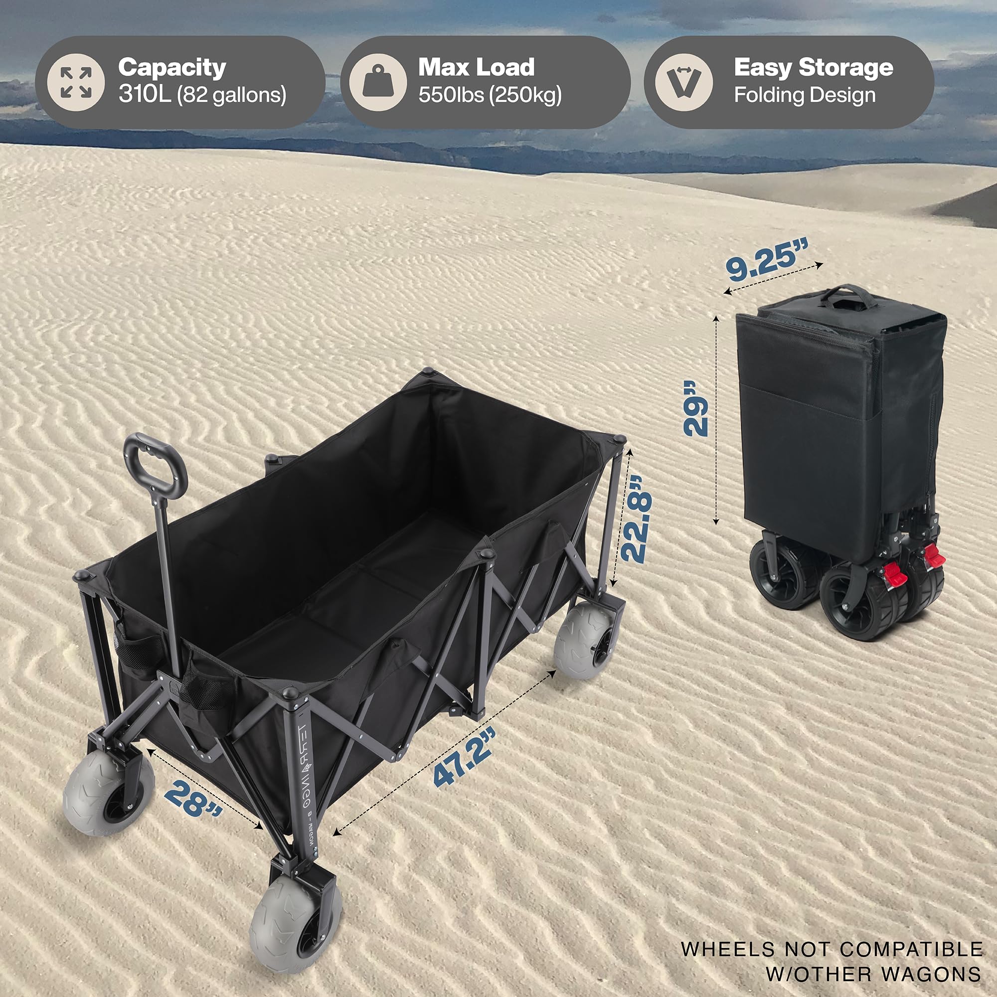 TerrainGo Extra Large Foldable Wagon Cart with All-Terrain Wheels - Heavy Duty Utility Cart with Built-in Insulated Cooler, Storage Pockets & Front Cup Holders - Perfect for Beach Trips, Gardening, Fishing, Shopping & Outdoor Adventures