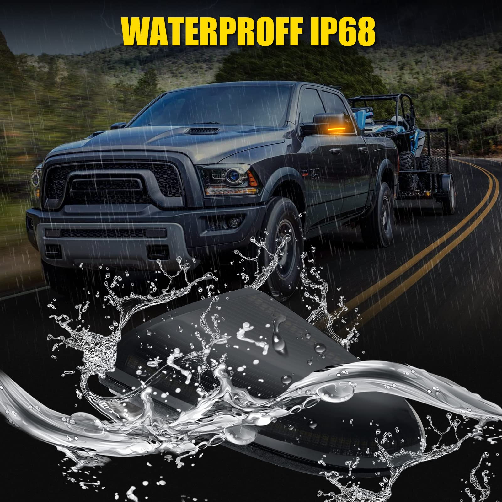 LED Side Mirror Marker Lights for Dodge Ram 1500/2500 (2010-2021) - Sequential Amber Turn Signal & Running Lights - Upgrade for Classic & New Models - Enhanced Visibility & Safety for Night Driving & Off-Road Adventures