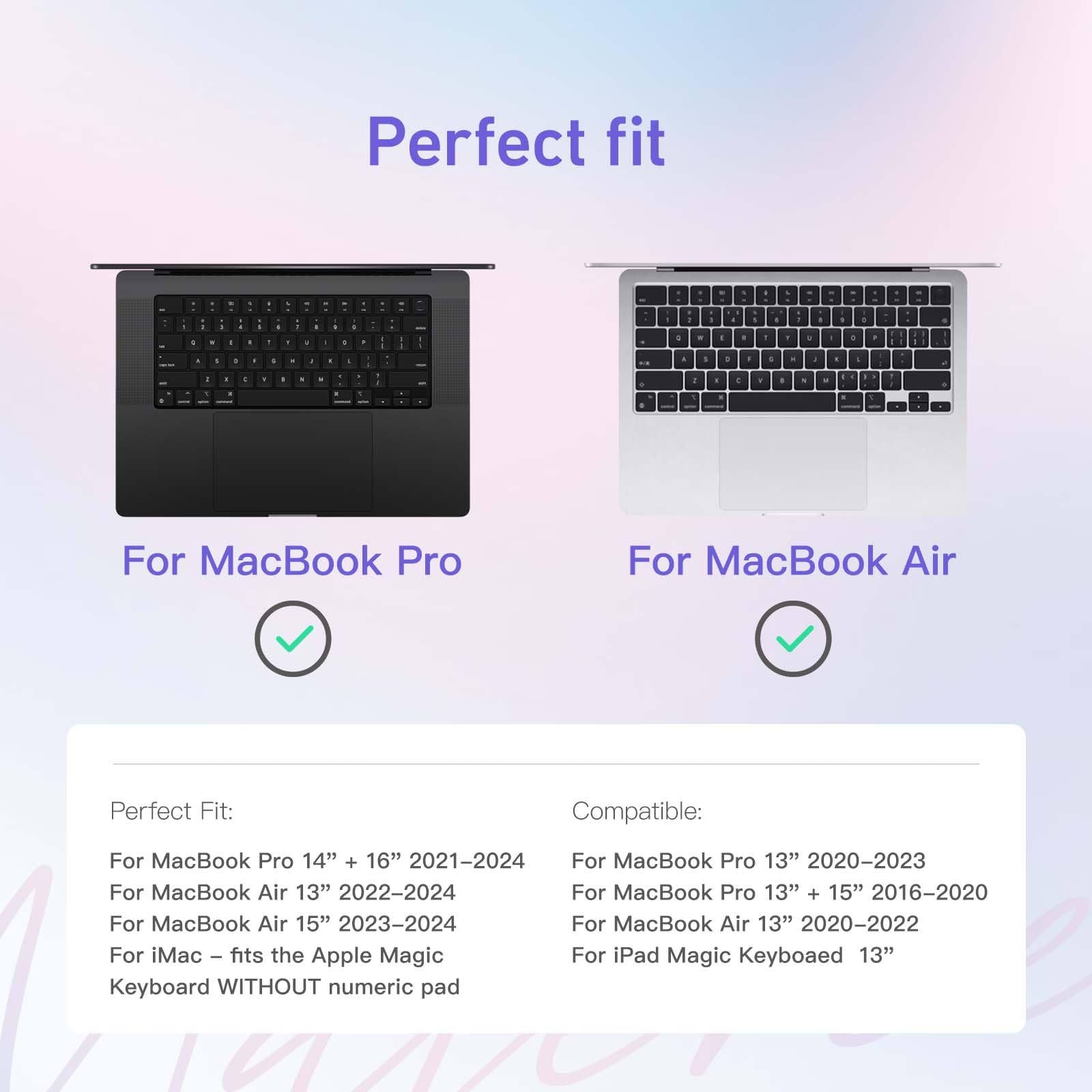 Majeree Silicone Keyboard Cover for Long Nails - Compatible with 2021-2024 MacBook Pro 14/16 & MacBook Air 13/15 - Raised Keys, Gift Box Packaging - Perfect for Typing with Long Nails, Office Work, Study & Home Use (Pink)