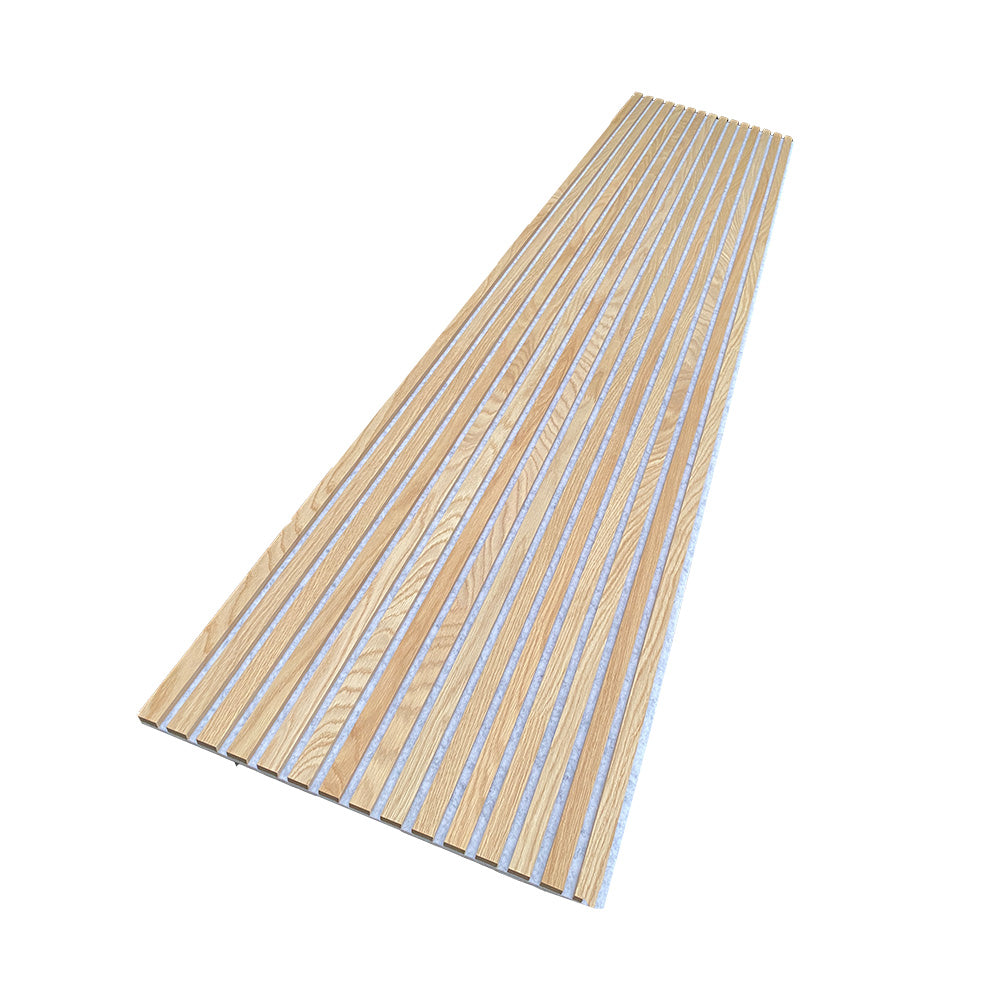 WOODFLEX Flexible Acoustic Wood Slat Panel - 3 Sided Oak Veneer on Light Grey - 2700mm x 600mm - Soundproof Wall Panels for Home Theater, Office & Studio Decoration